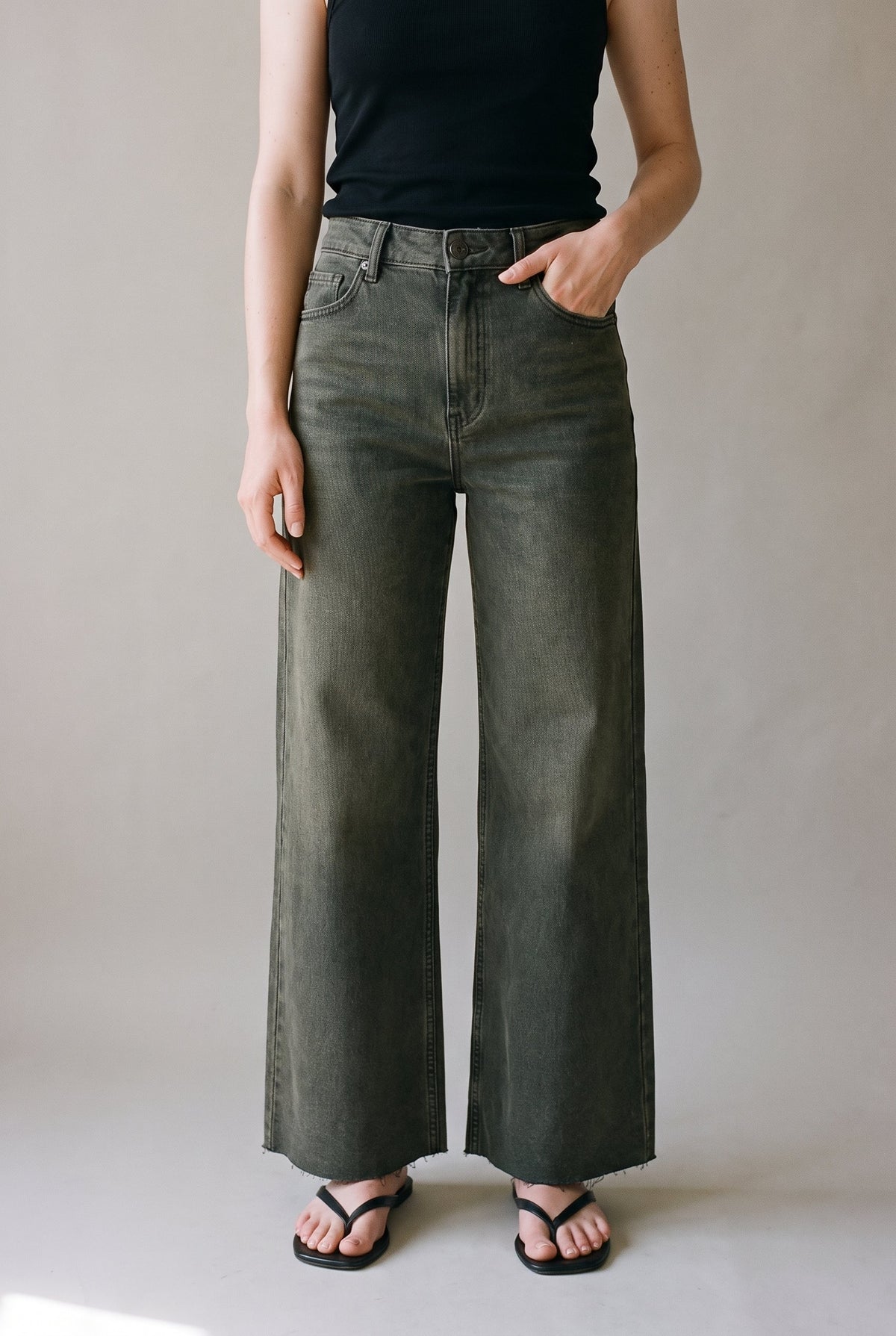 Wide Leg Denim Pants Fade Olive The Latest Scoop