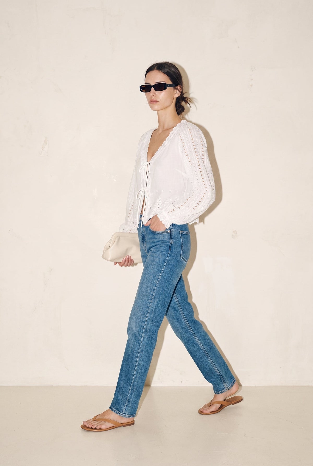 Lace Garden Tie-Front Blouse White Miou Muse