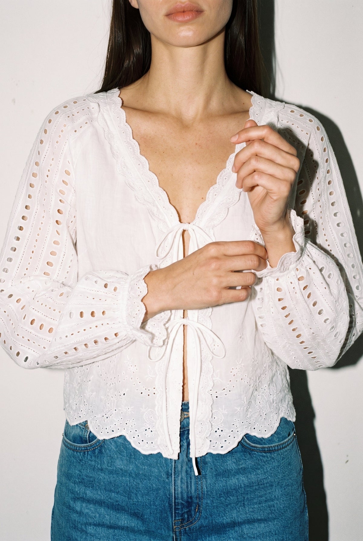 Lace Garden Tie-Front Blouse White