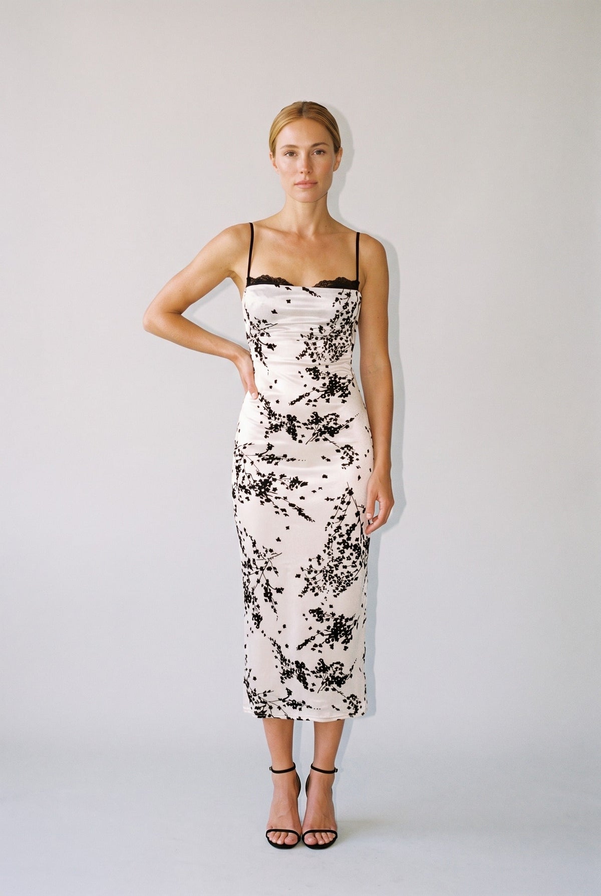 Spaghetti Bra Cup Mesh Velvet Burn Out Midi Dress The Latest Scoop