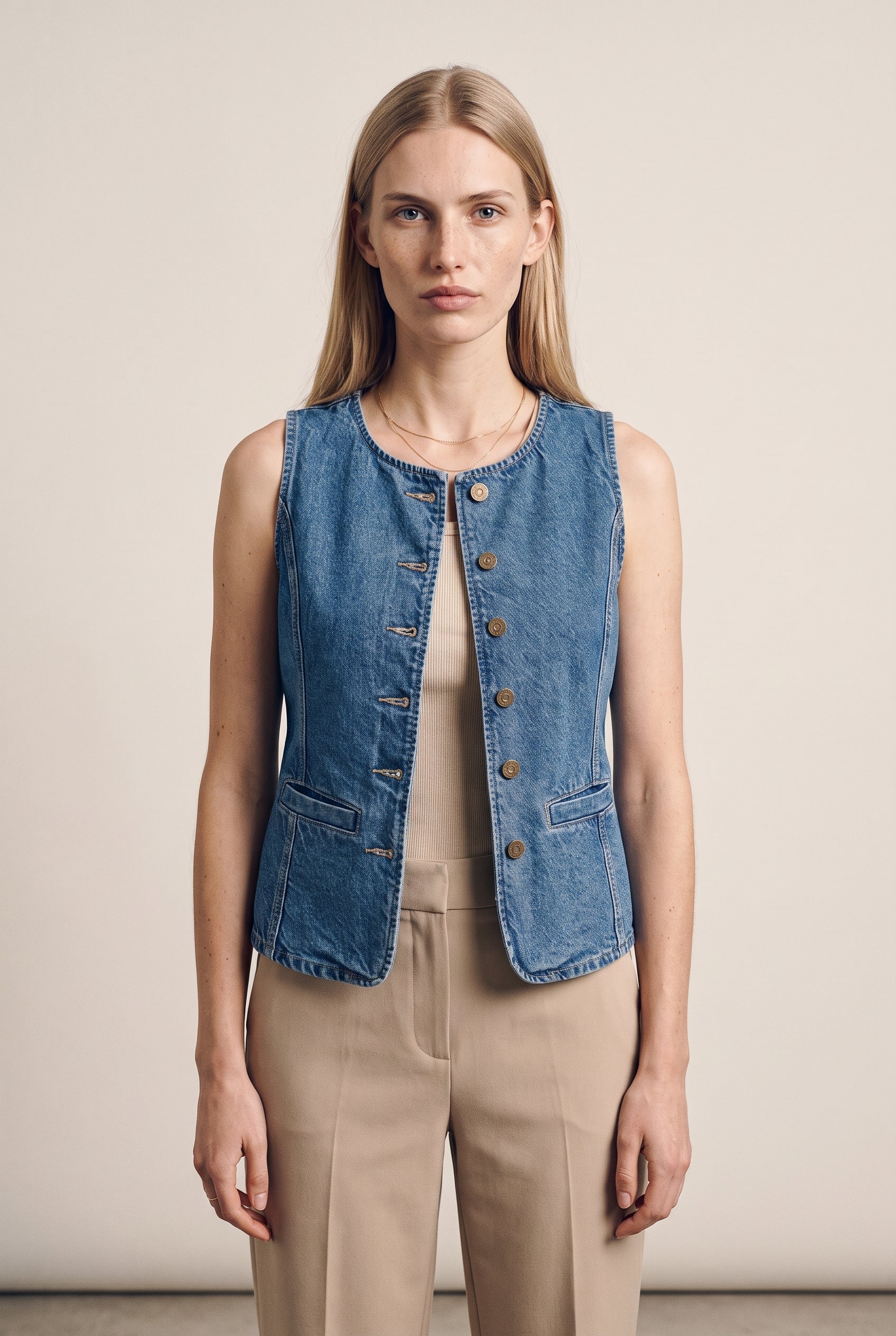 Gilet boutonné ONLGiulina S/L Dnm Mae en denim bleu moyen