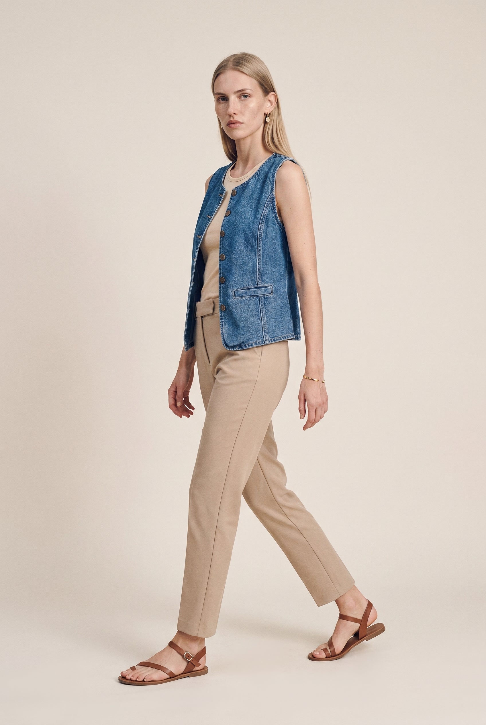 Gilet boutonné ONLGiulina S/L Dnm Mae en denim bleu moyen