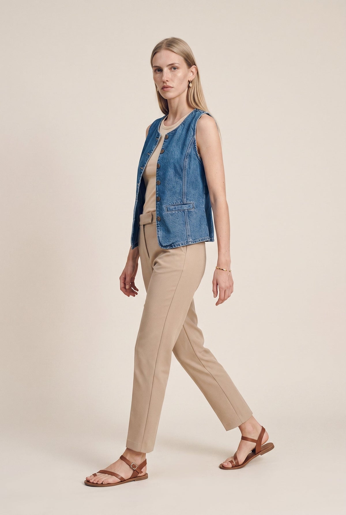 ONLGiulina S/L Button Vest Dnm Mae Medium Blue Denim Only