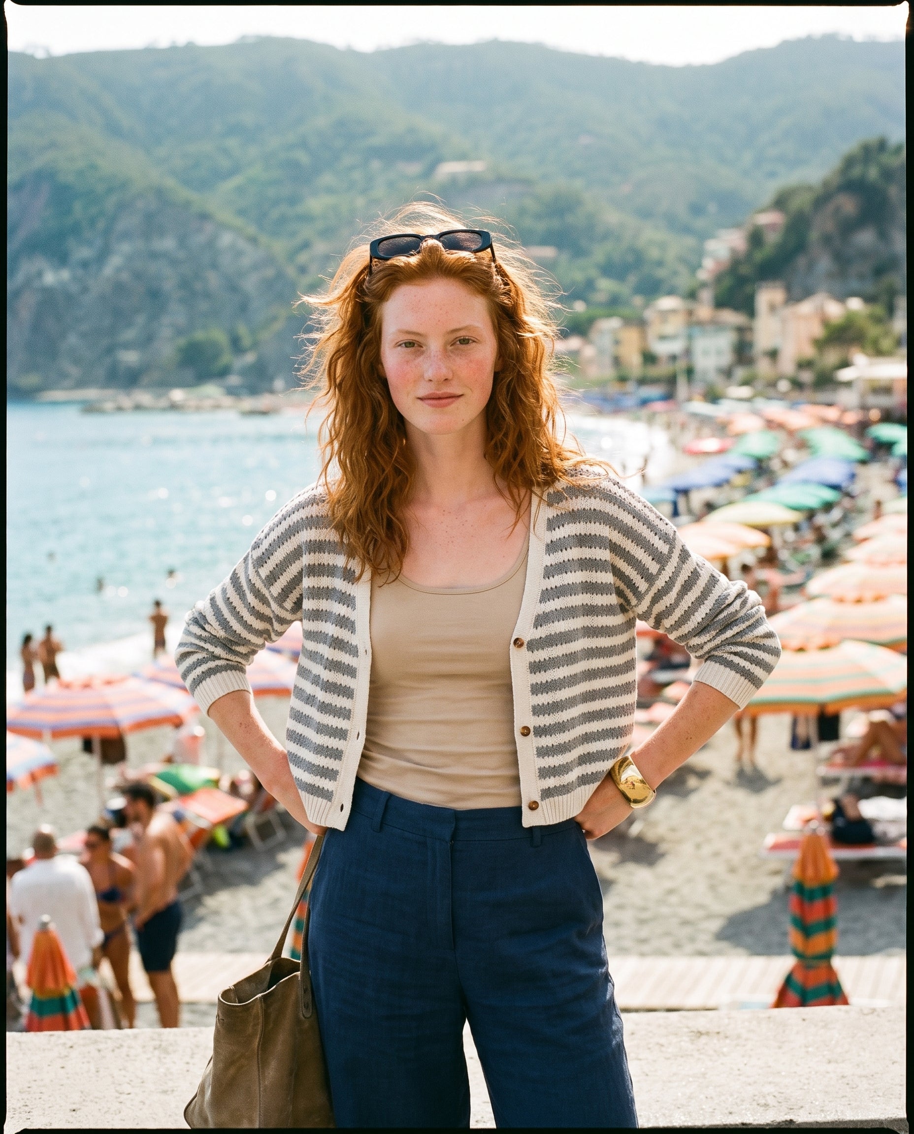 Crochet Knitted Cardigan Blue/White