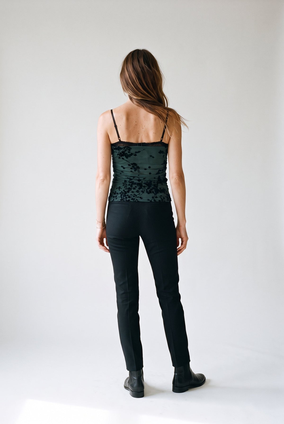 Spaghetti Bra Cup Mesh Velvet Burn Out Top Fore Collection