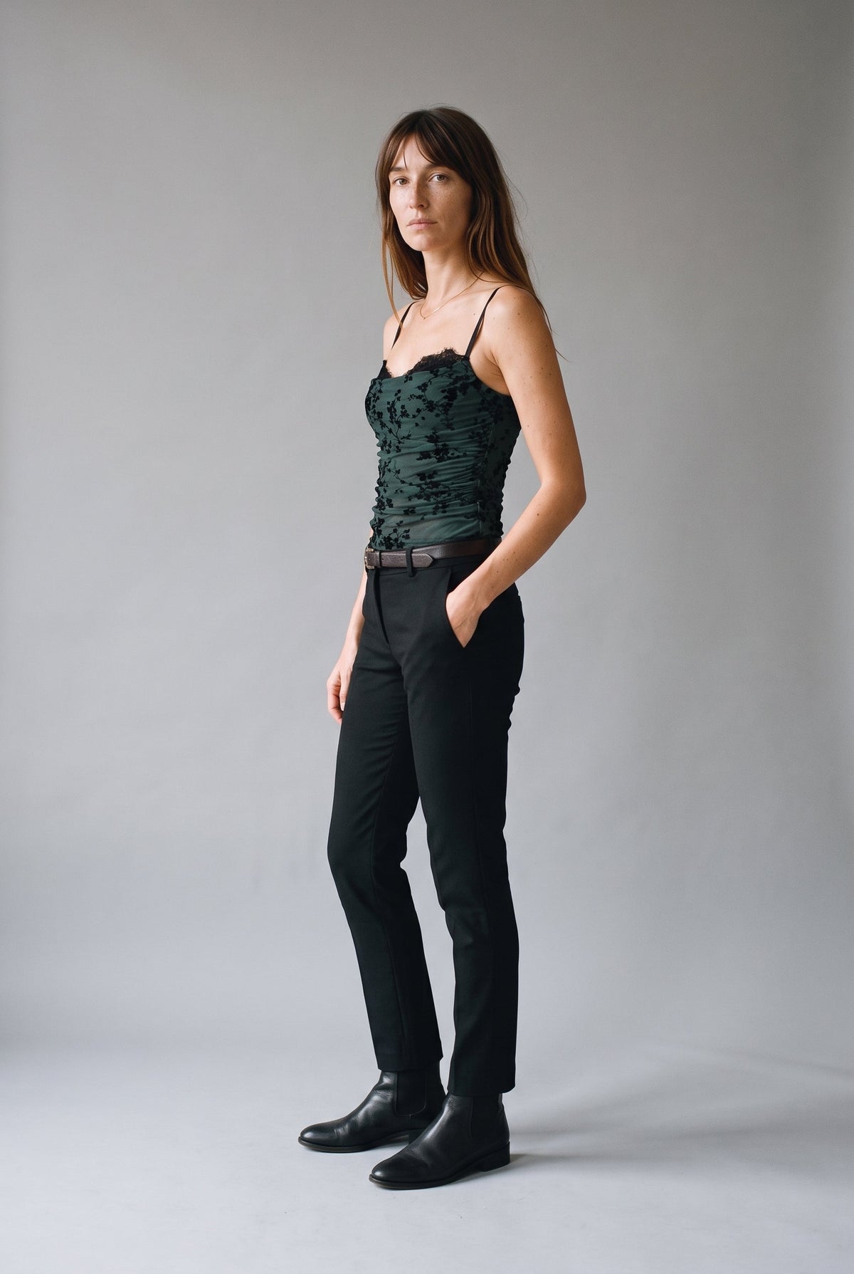 Spaghetti Bra Cup Mesh Velvet Burn Out Top Fore Collection