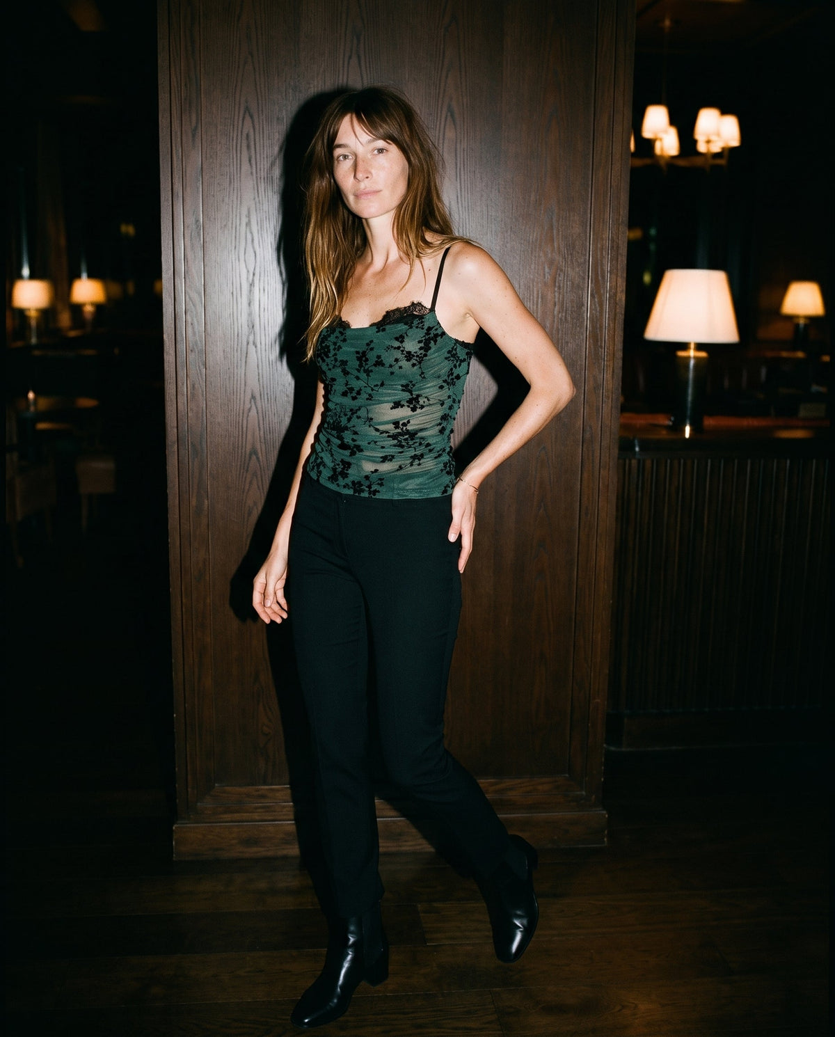 Spaghetti Bra Cup Mesh Velvet Burn Out Top Fore Collection