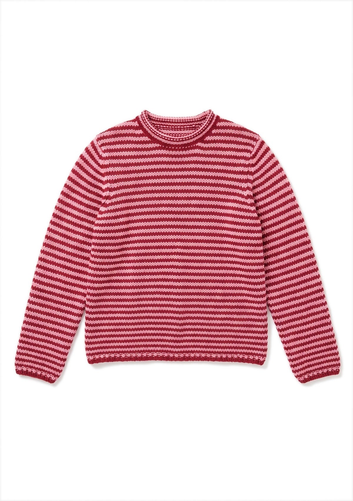Everyday Cozy Stripe Knit Sweater in burgundy pink — flat lay on white