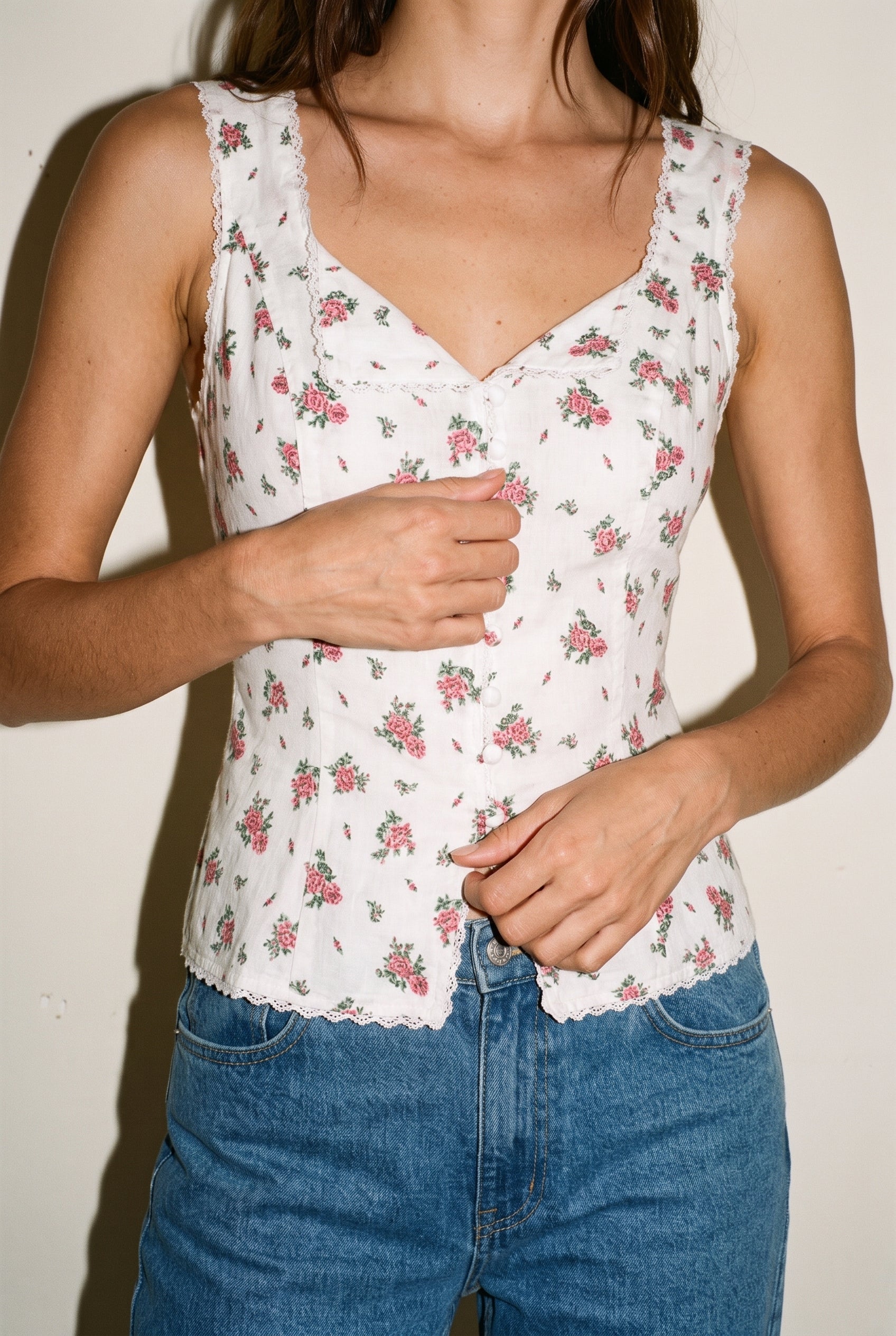 Floral Printed Sleeveless Top Off White Mable