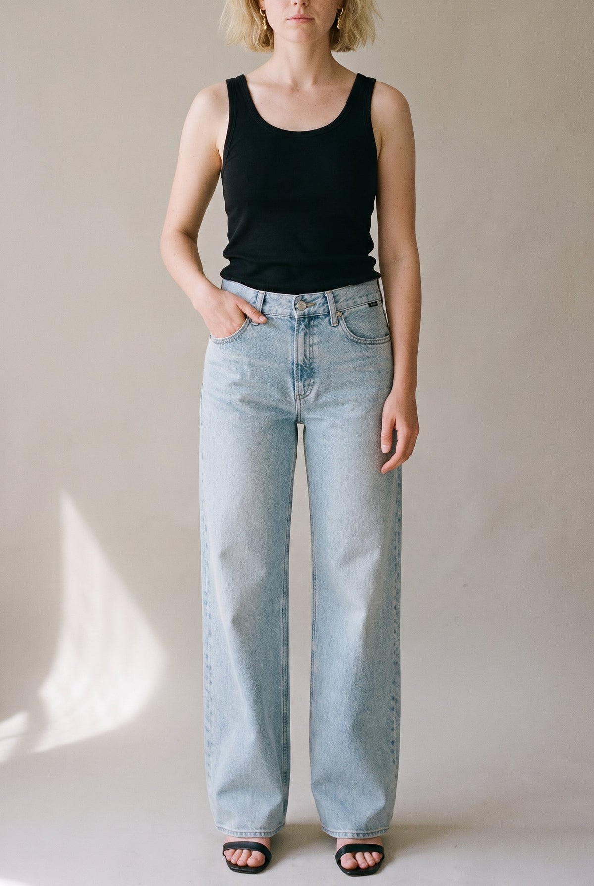 Sandy Extra Wide Bleached Classic Denim mavi