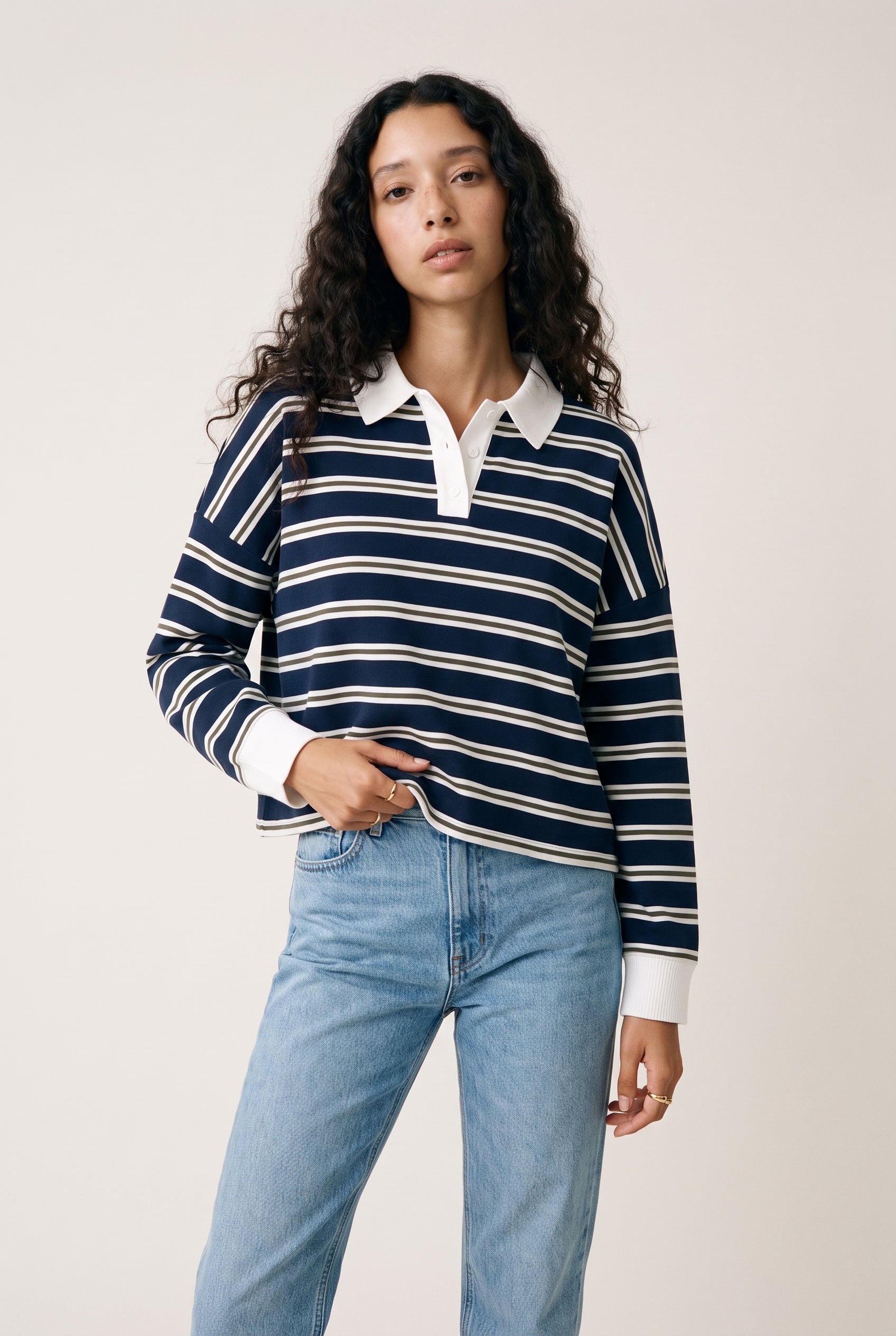 Delta Recycled Knit Shirt Navy Stripe