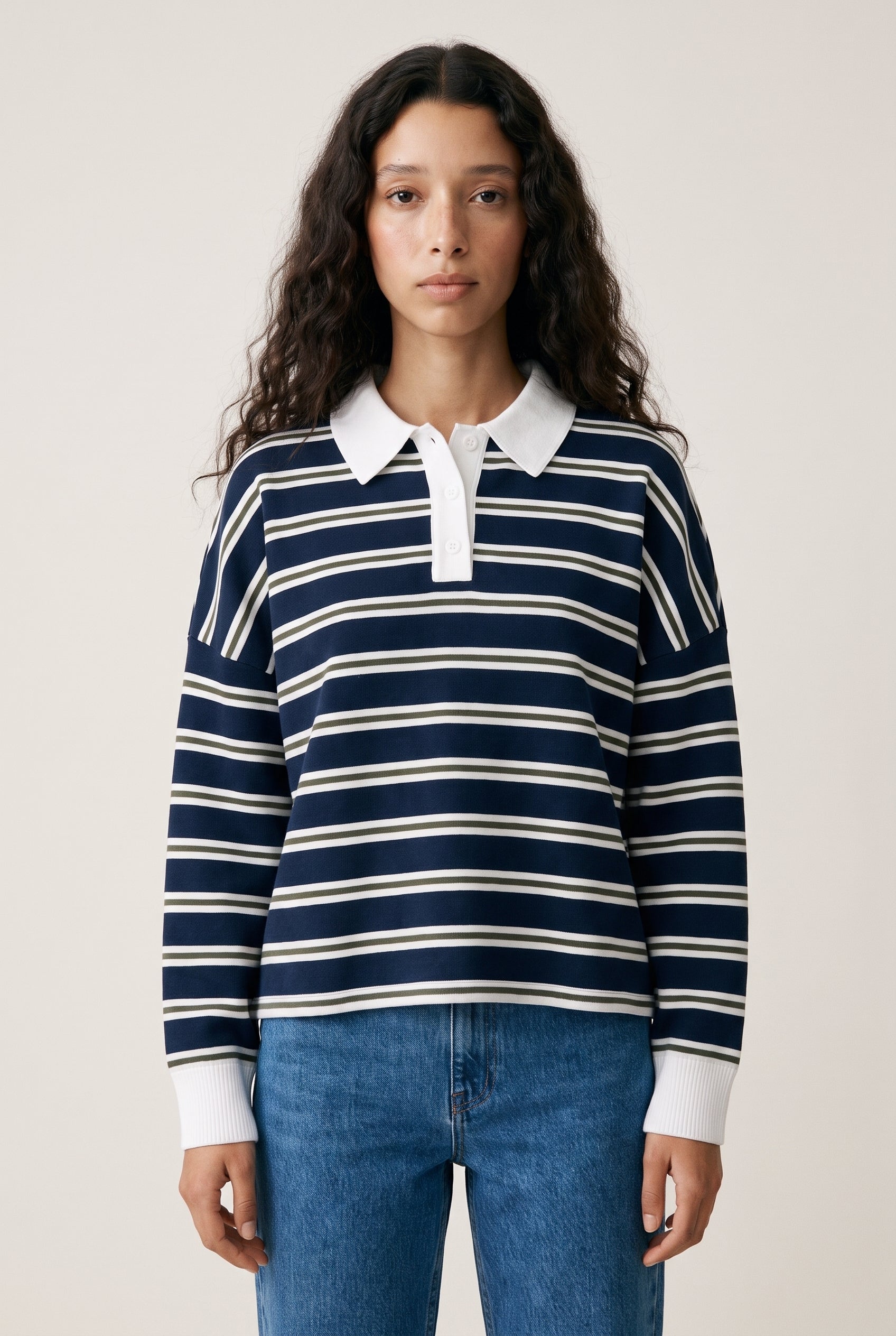 Delta Recycled Knit Shirt Navy Stripe