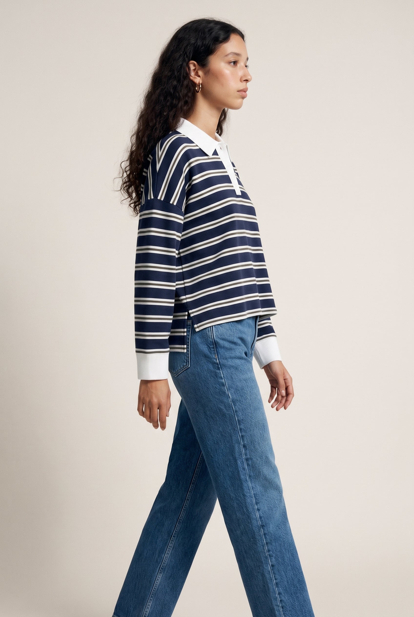 Delta Recycled Knit Shirt Navy Stripe