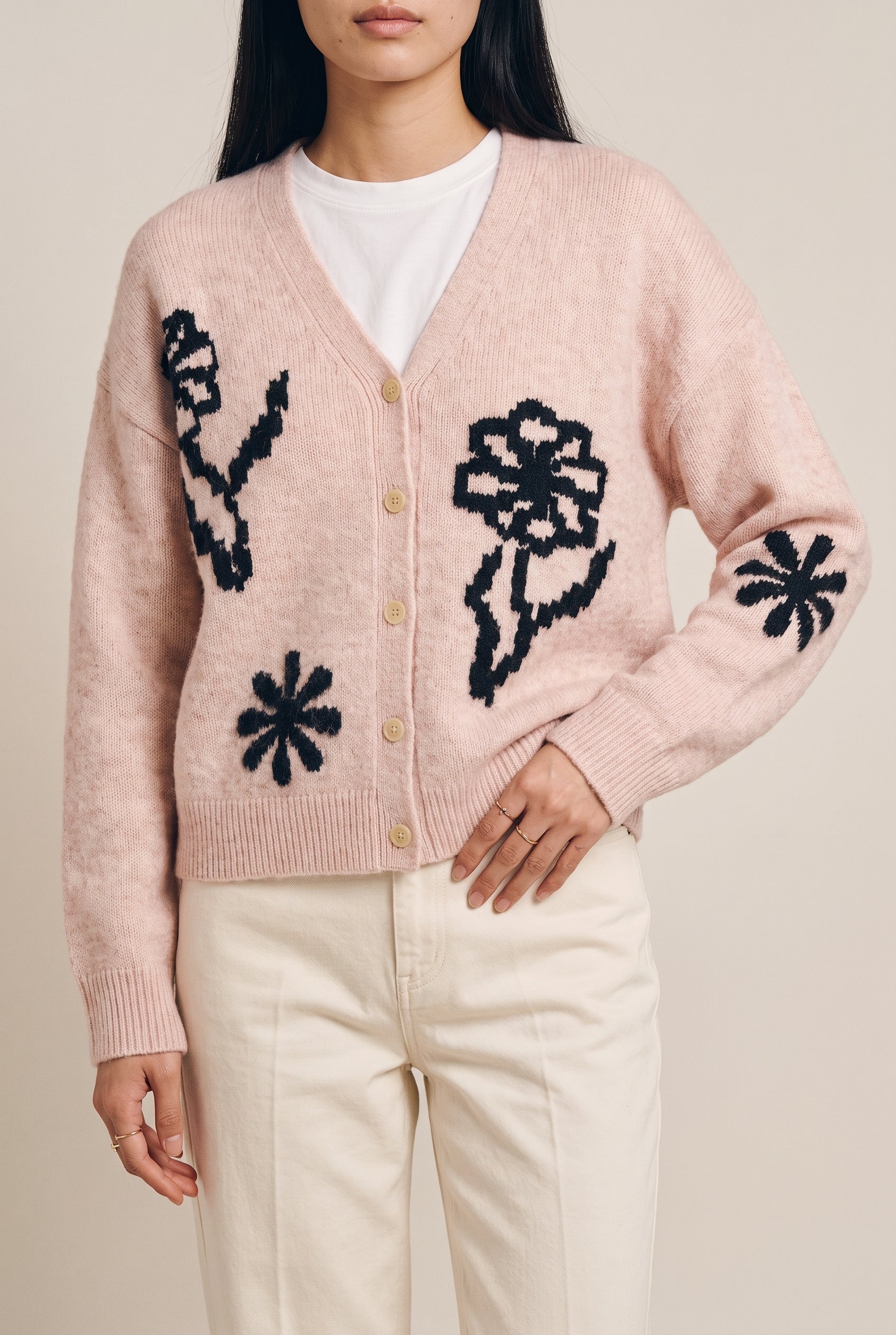 Intarsia Oversized-Fit Cardigan