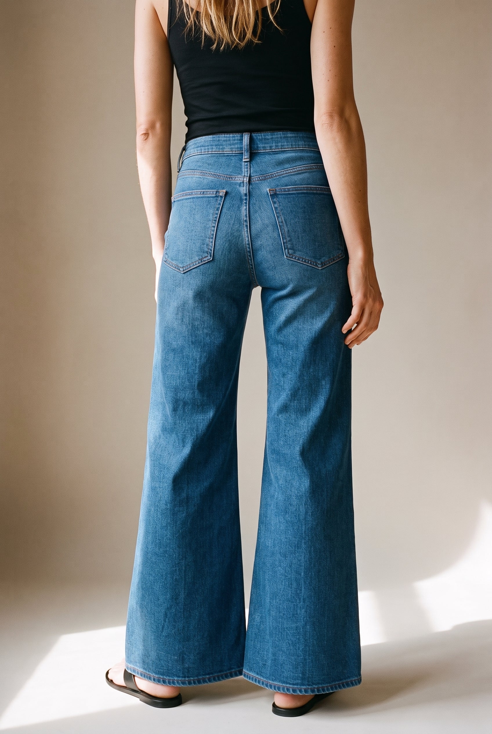 High Rise Wide Leg Jean with Belt Denim Blue