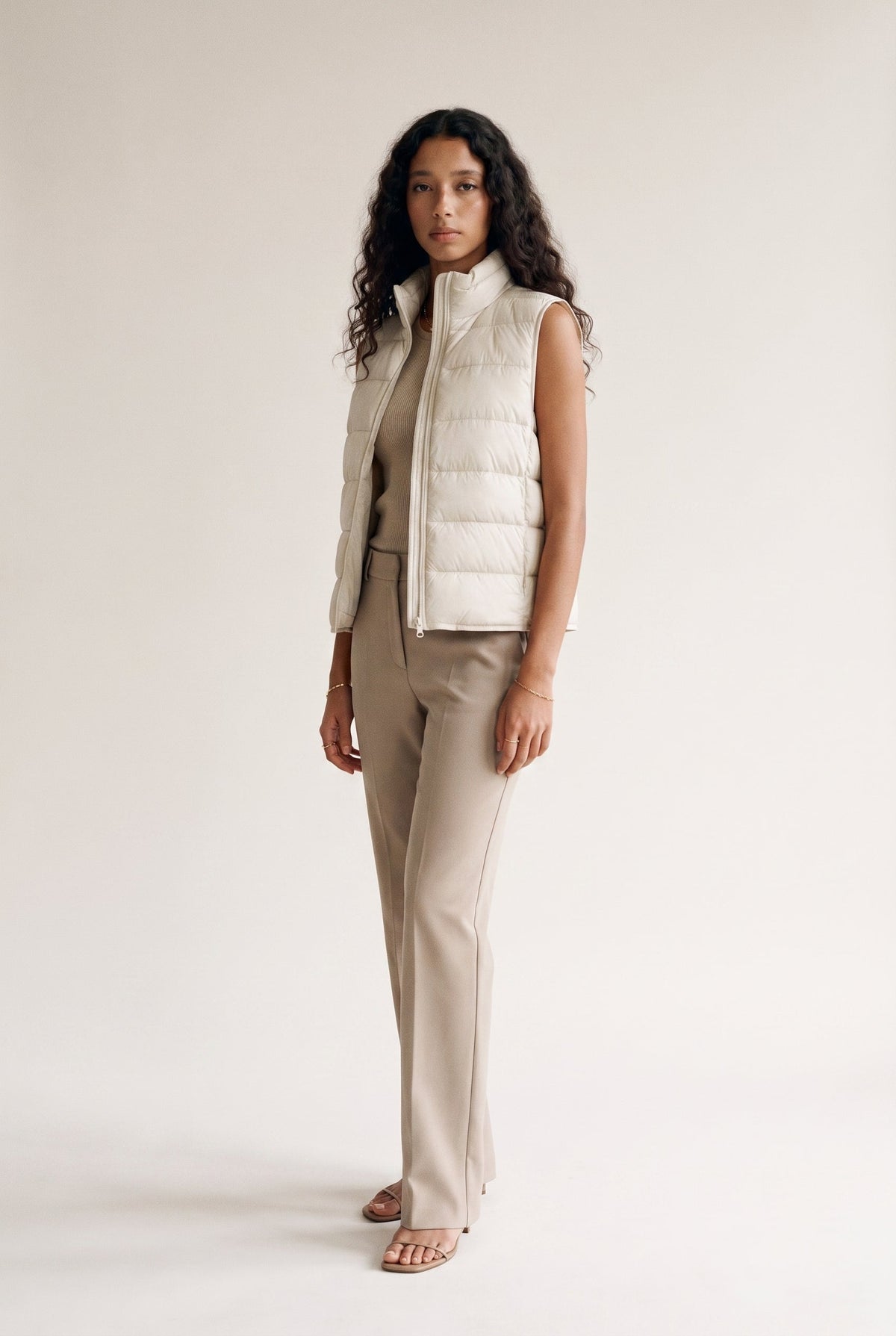 Puffer Zip Vest Beige 29 28
