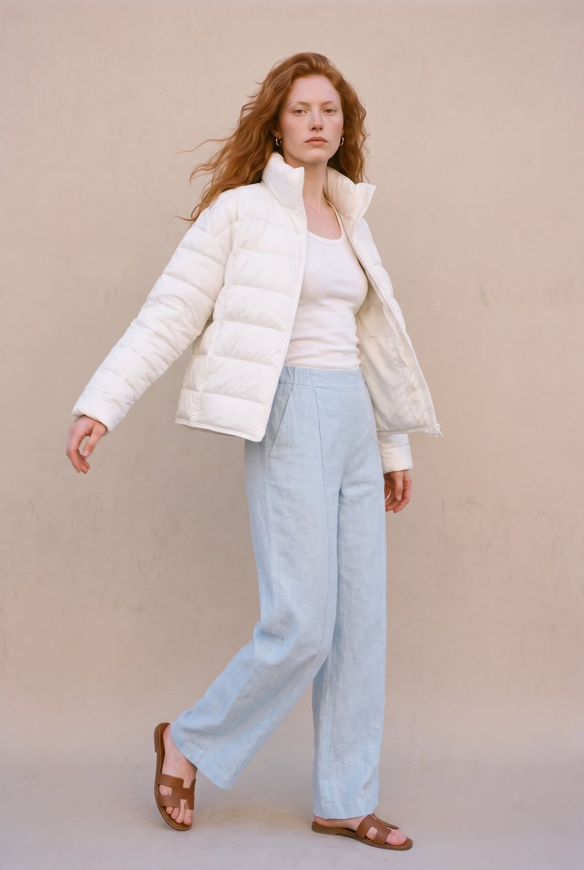 Cropped Puffer Jacket Beige 29 28