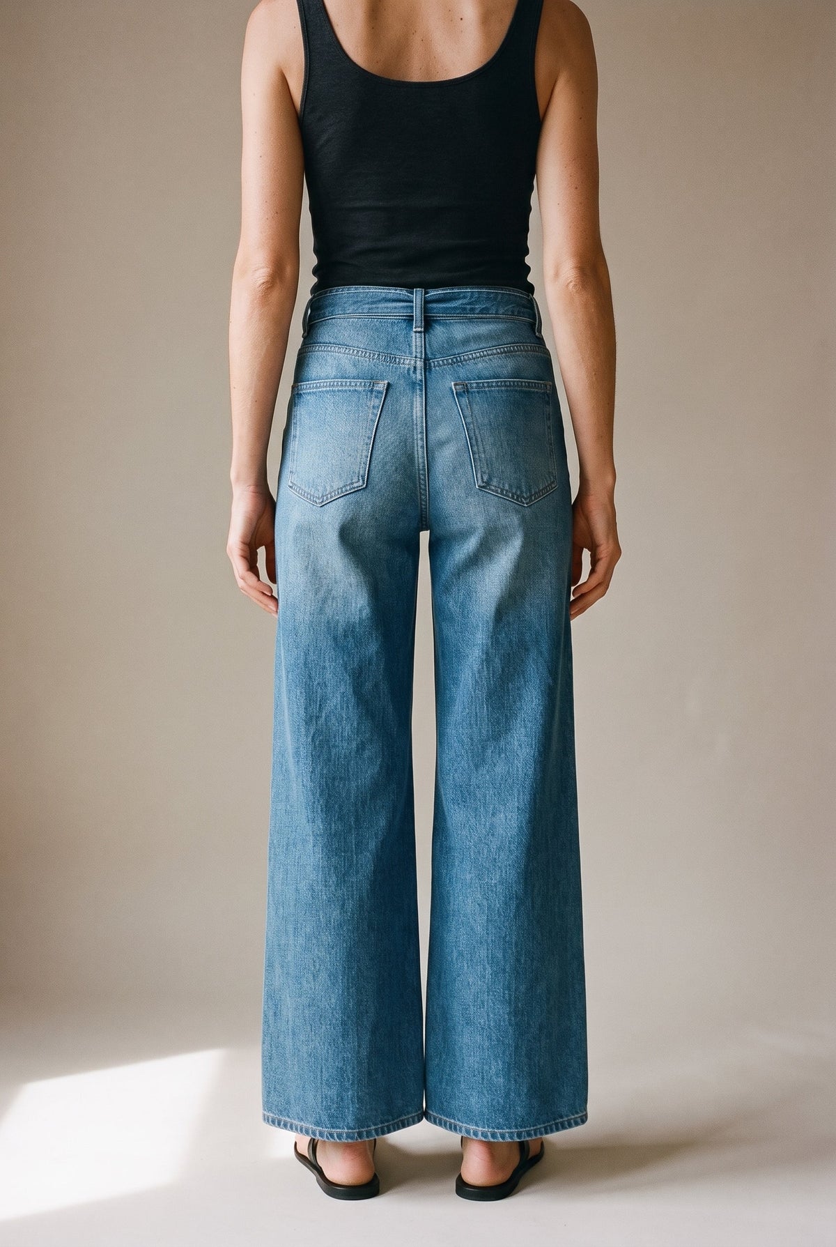 Wide-Leg Seam Detail Denim Denim Blue 29 28