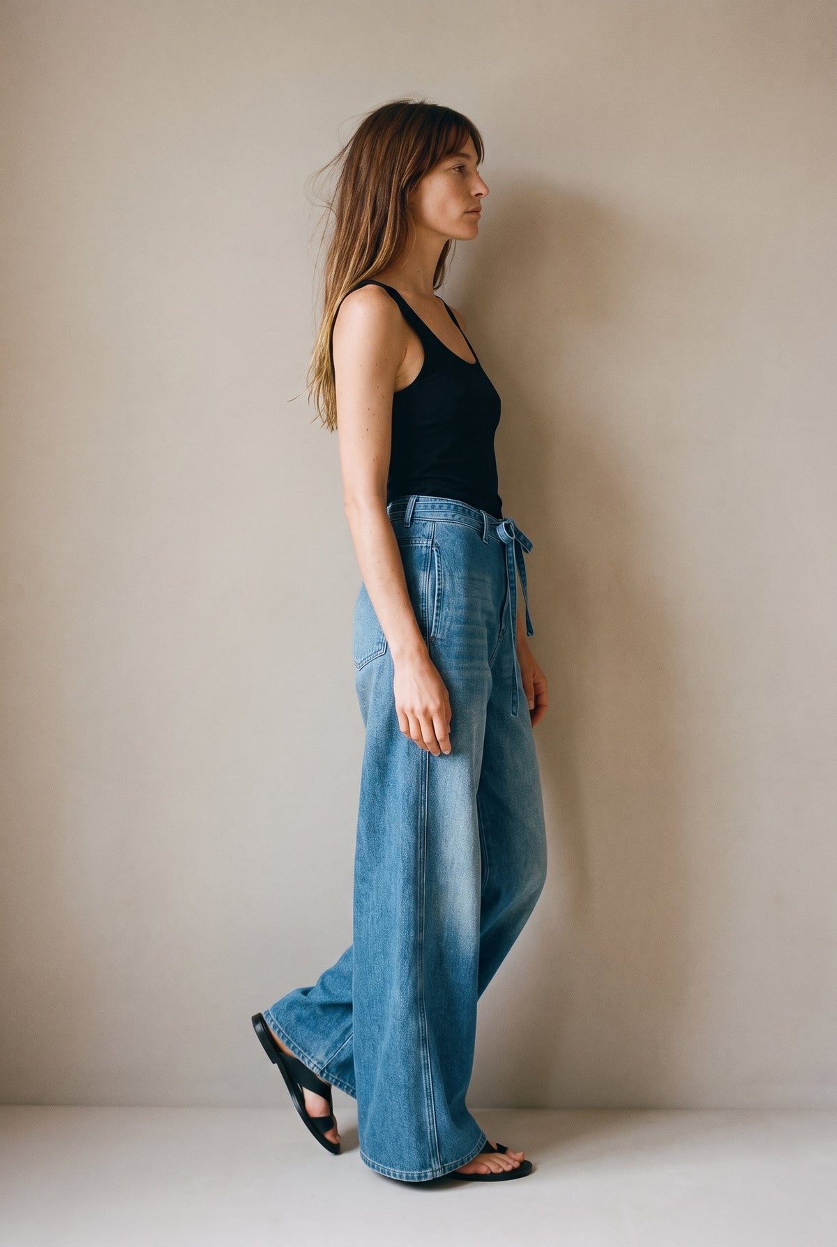 Wide-Leg Seam Detail Denim Denim Blue 29 28