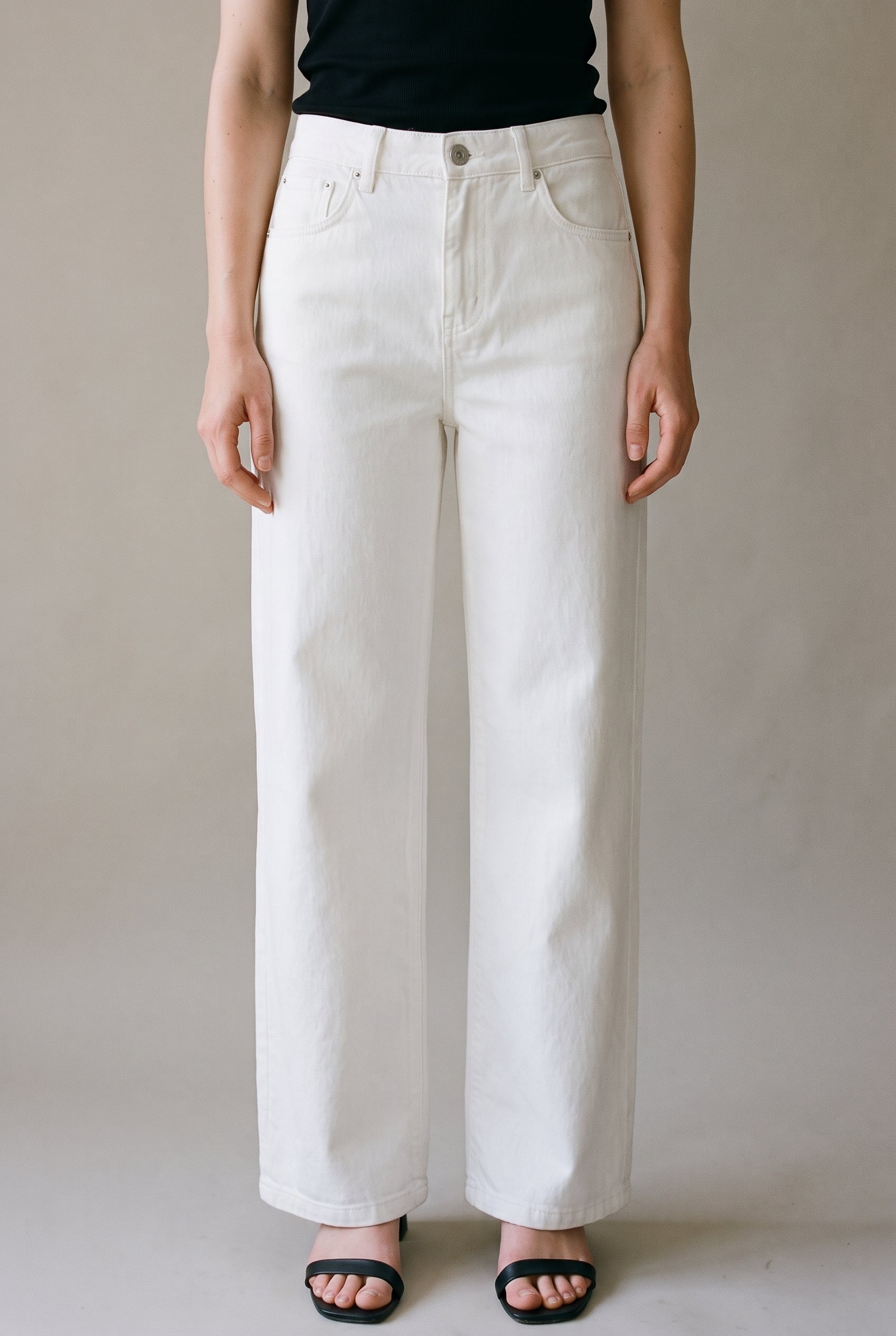 Wide Leg Denim Pants White