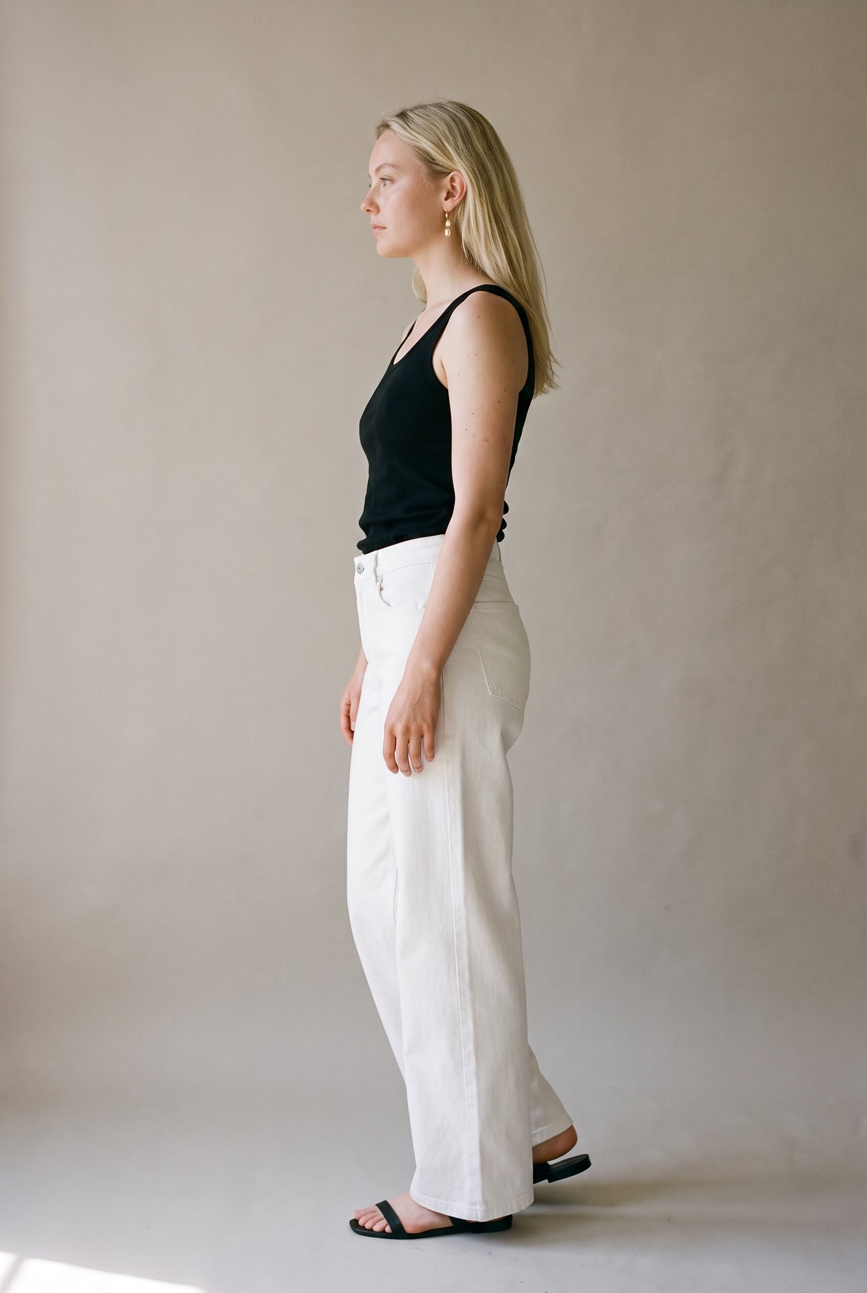 Wide Leg Denim Pants White