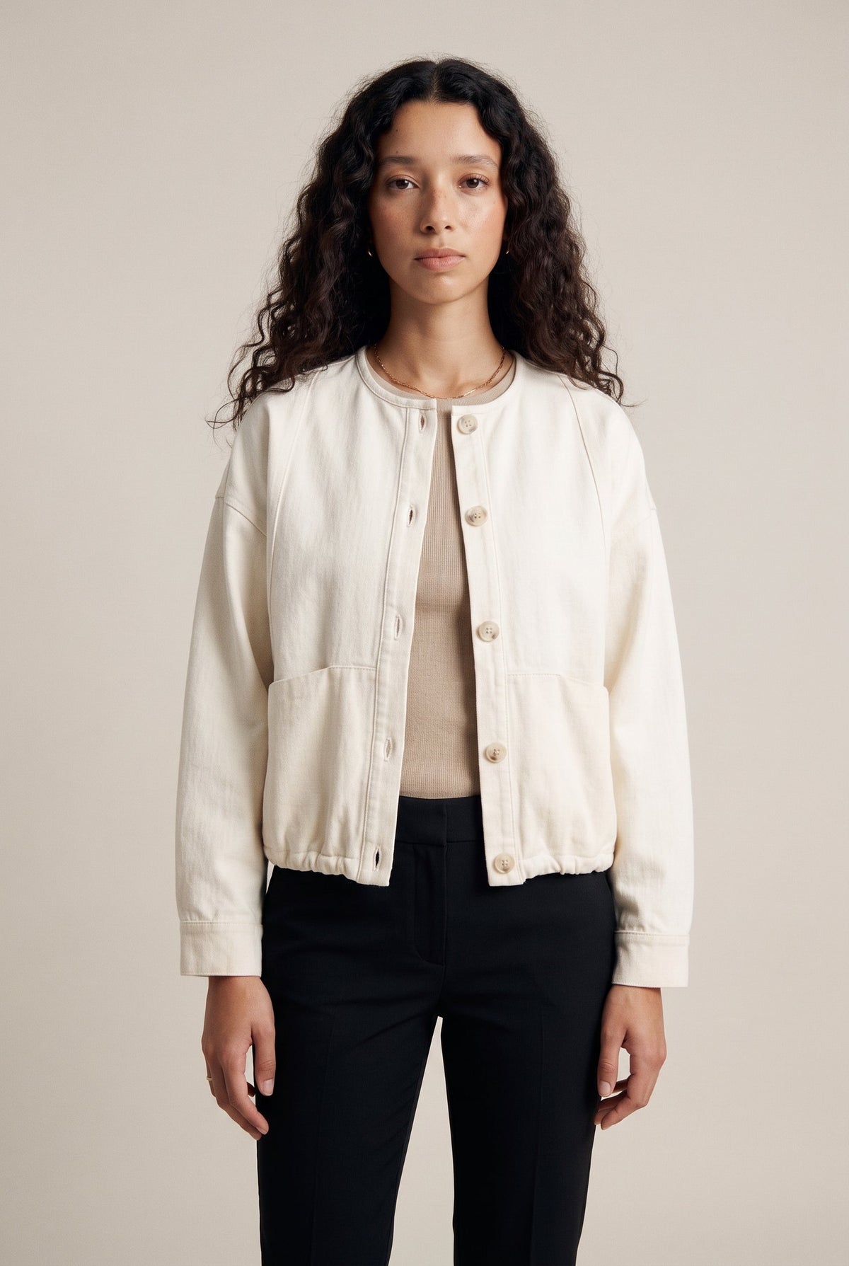 Crew Neck Button Down Jacket Ivory 12 Rue Collette