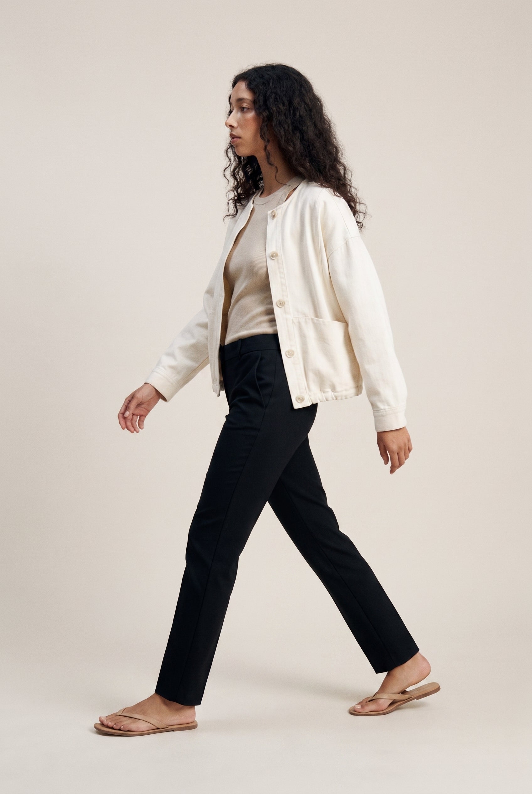 Crew Neck Button Down Jacket Ivory