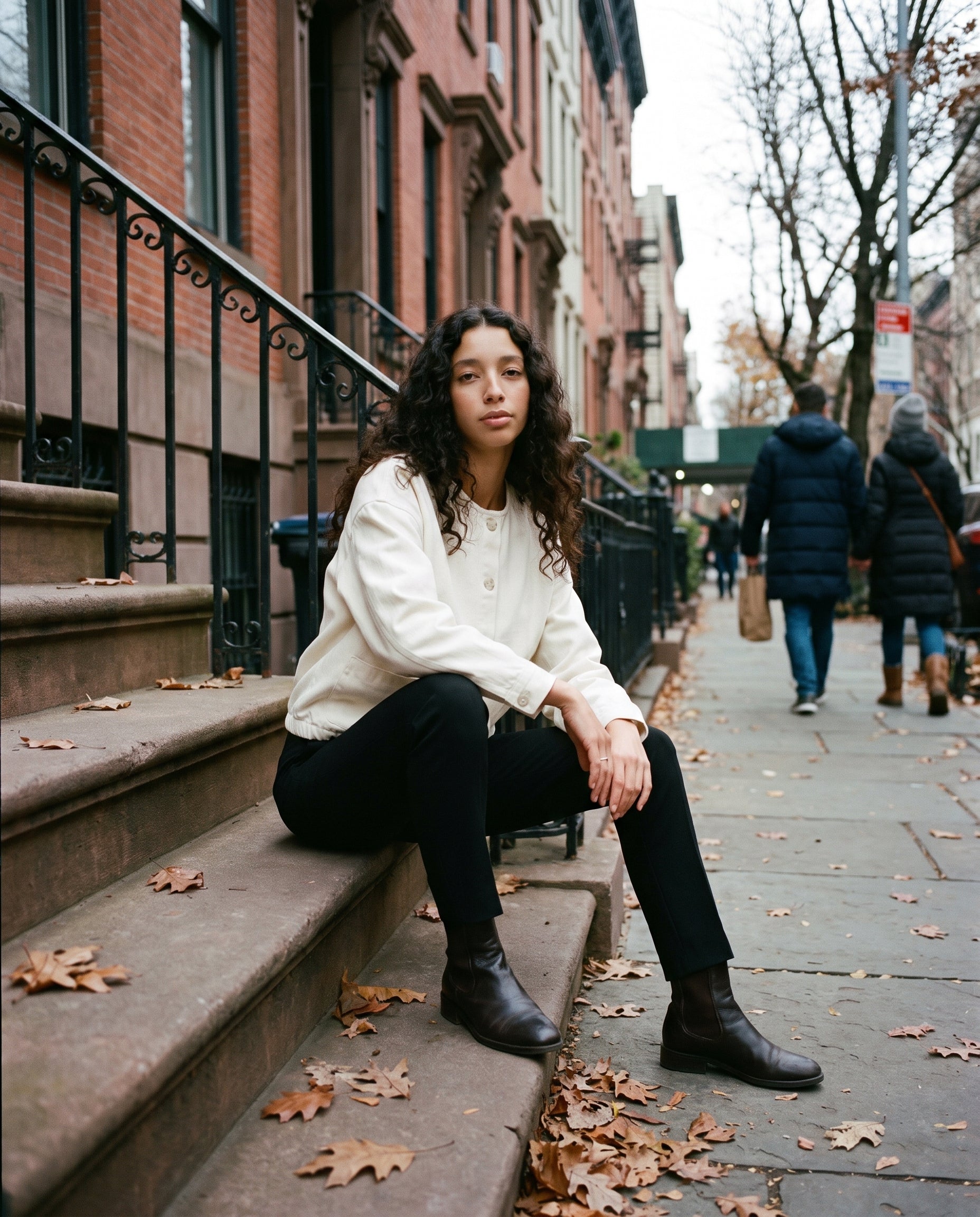 Crew Neck Button Down Jacket Ivory