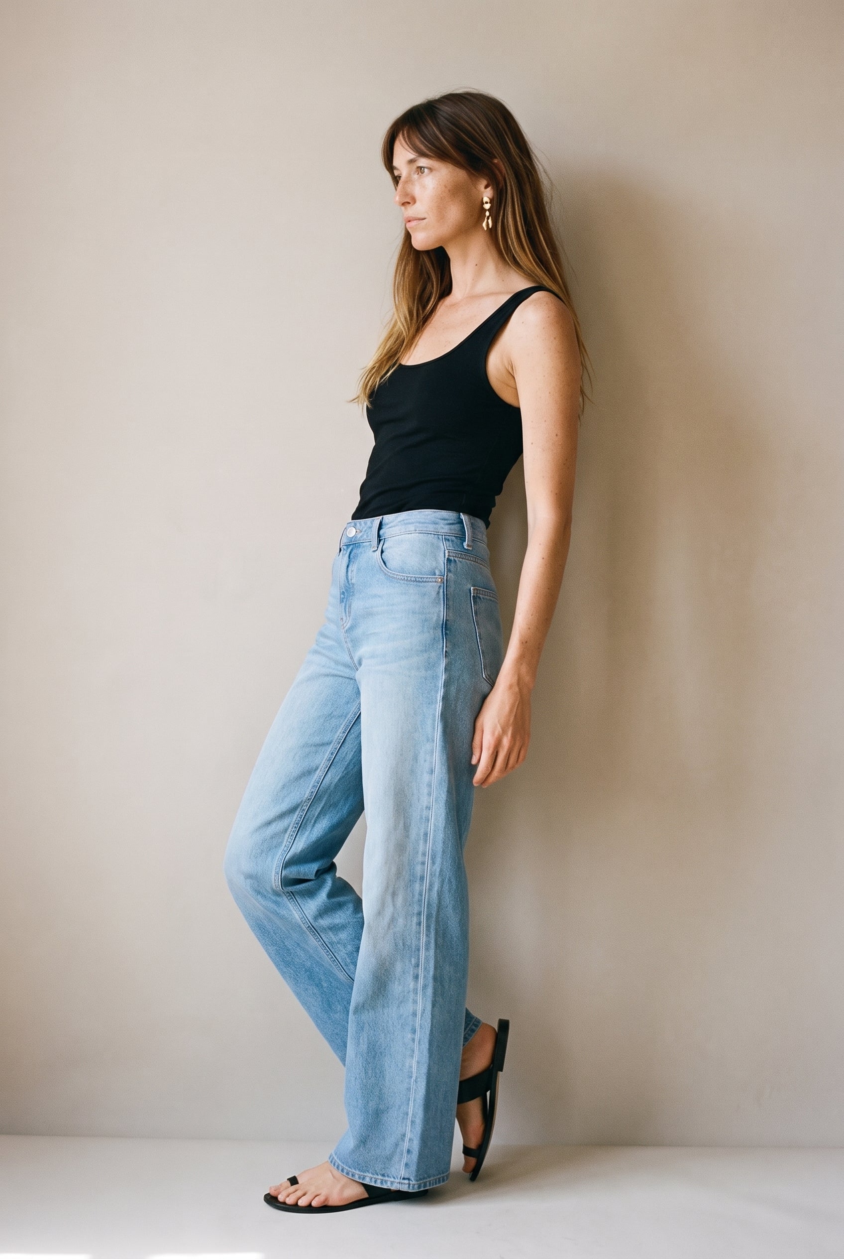 Soft Flare Wide Leg Jeans Denim Blue