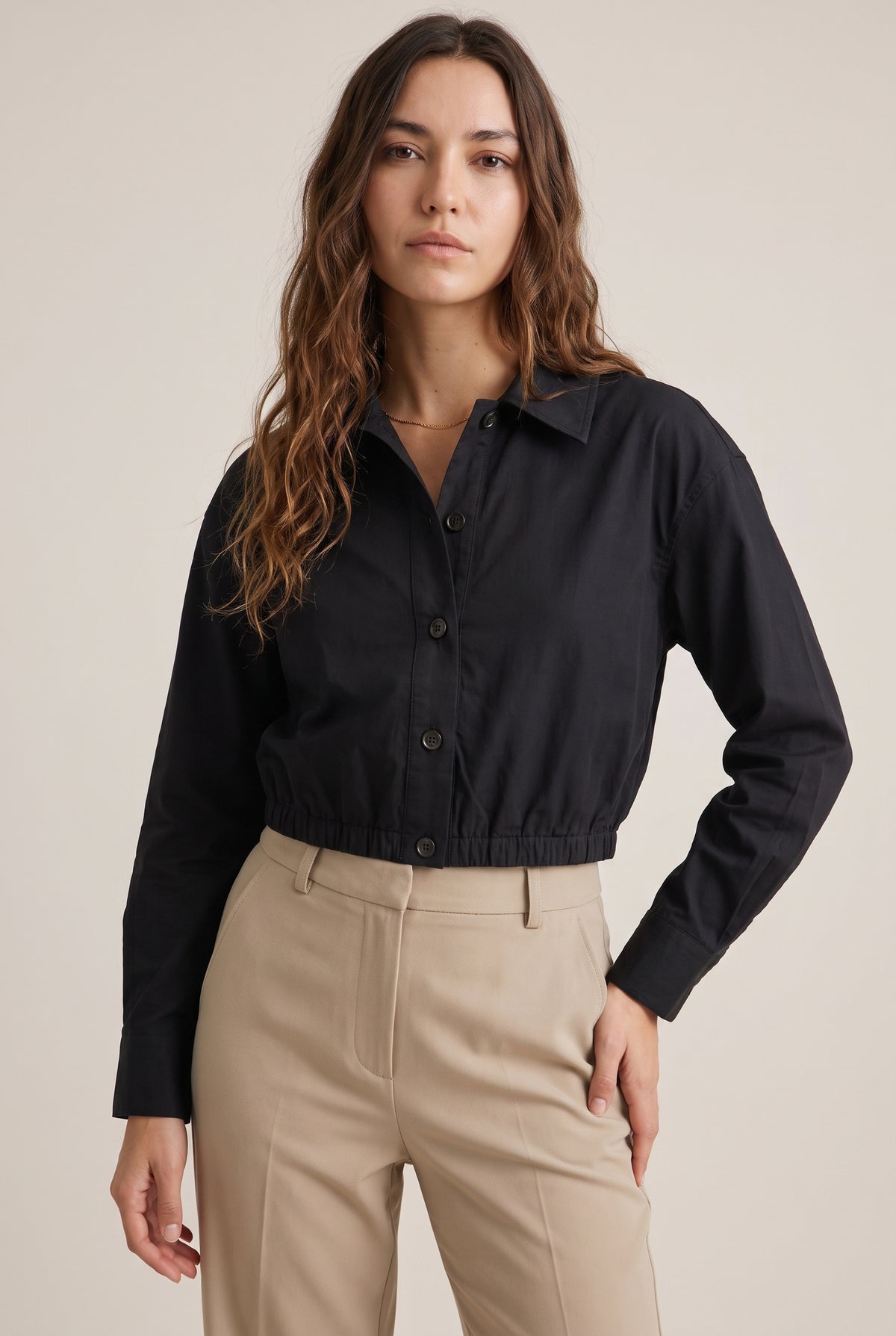 Cropped Button-Up Jacket Black