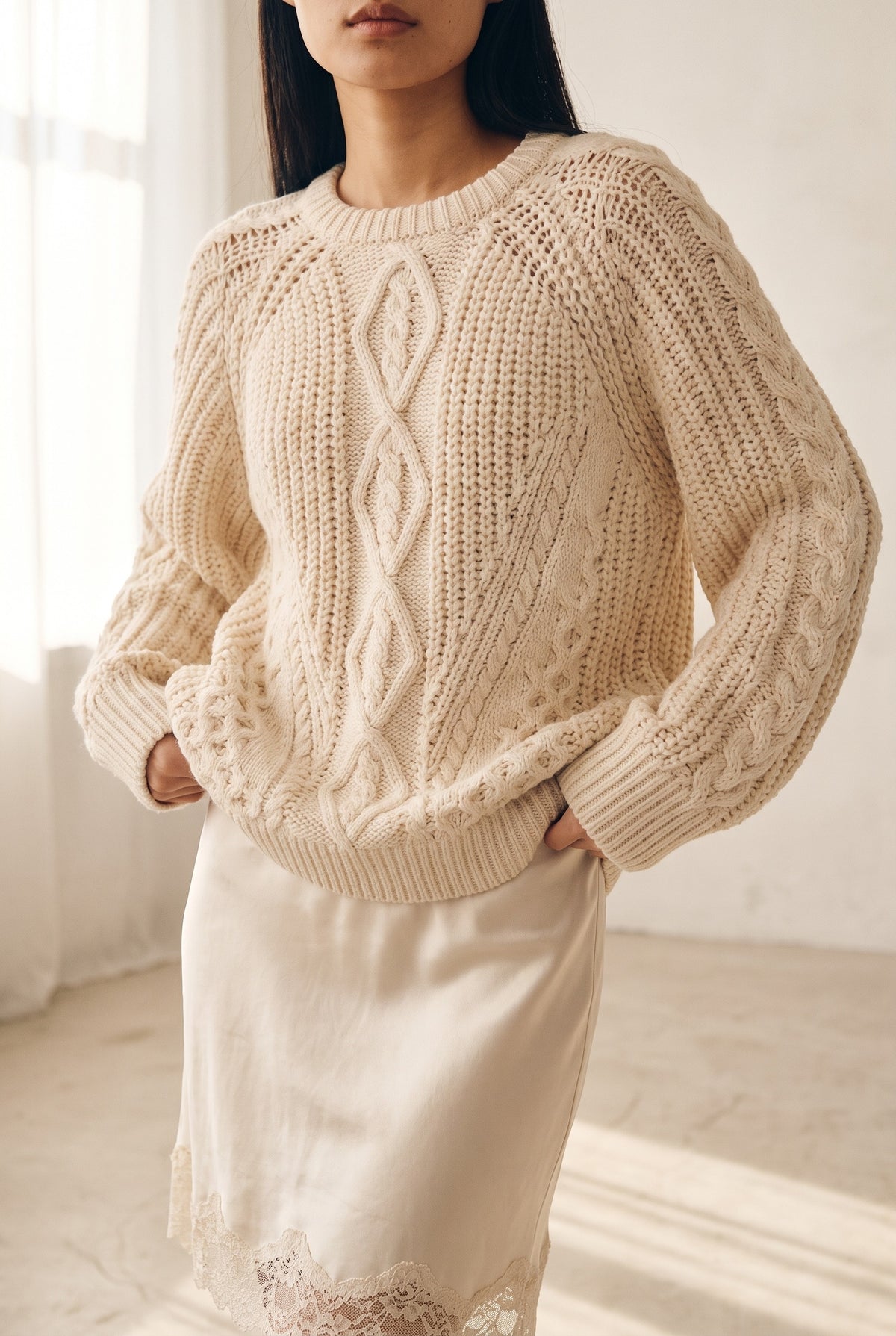 Vmmiranda Cable Raglan Pullover in birch — cable knit detail
