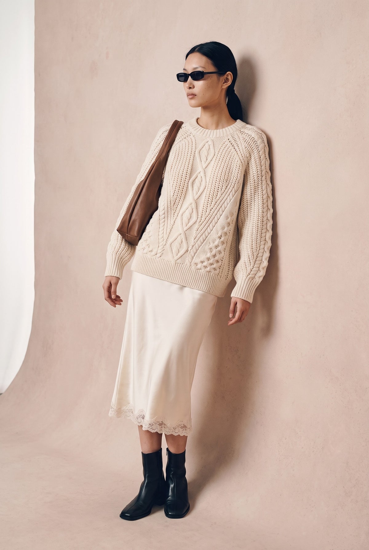 Vmmiranda Cable Raglan Pullover in birch — full length