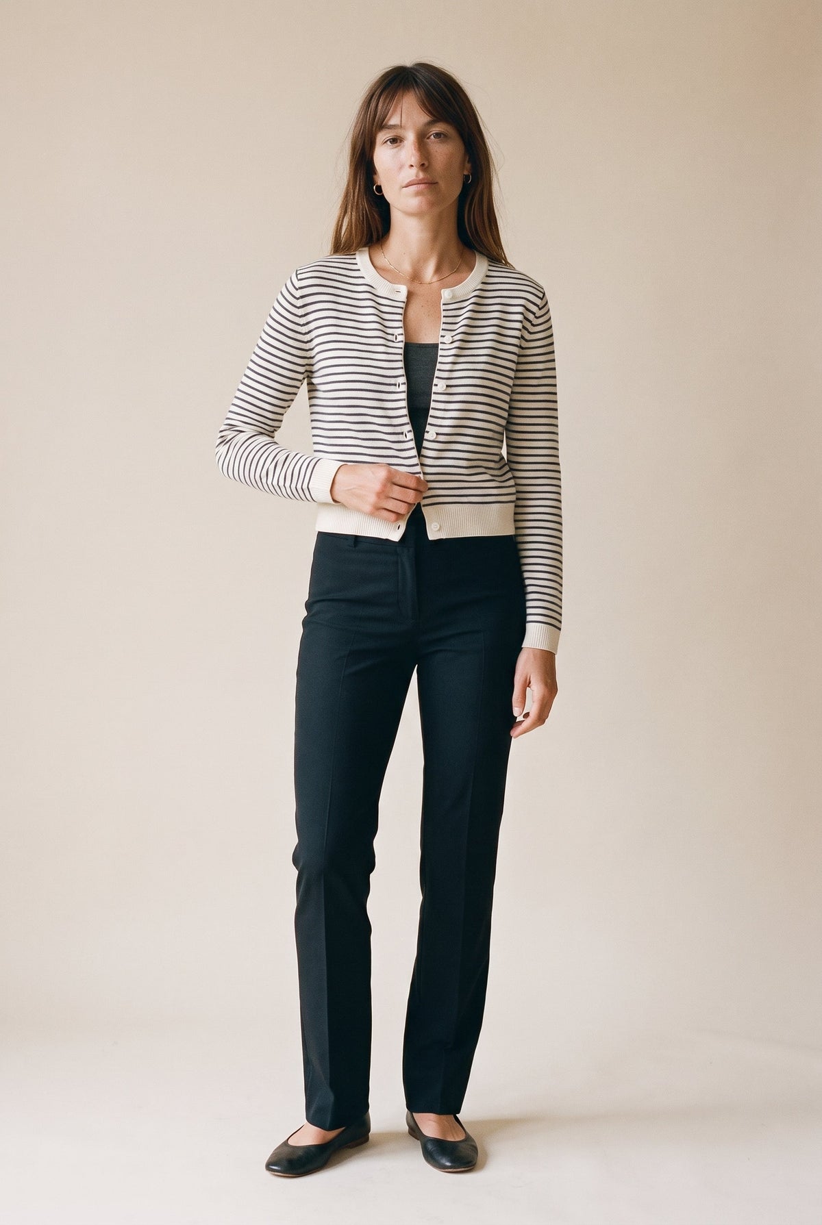 Parisen Striped Cardigan Top Natural Black By Together
