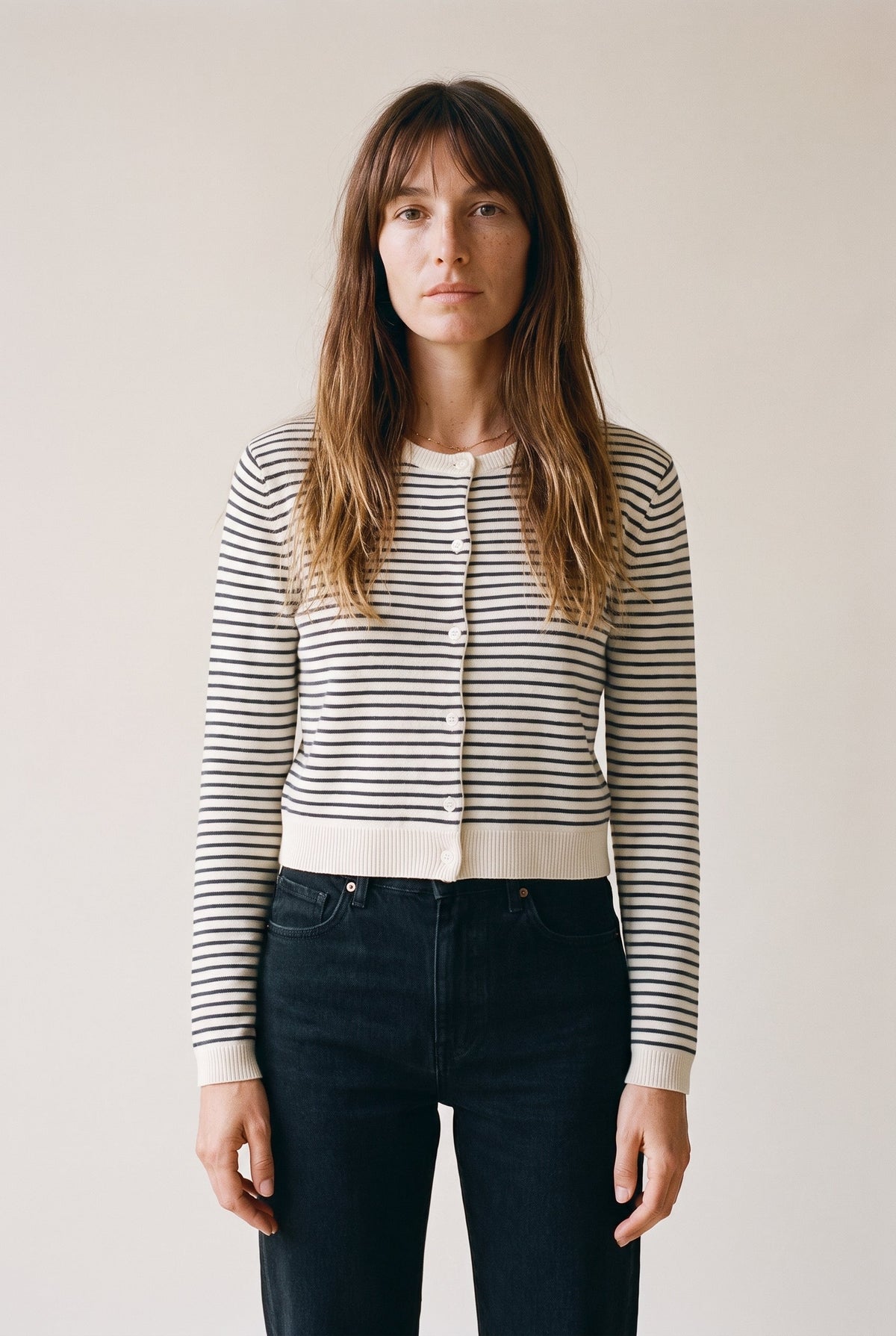 Parisen Striped Cardigan Top Natural Black By Together