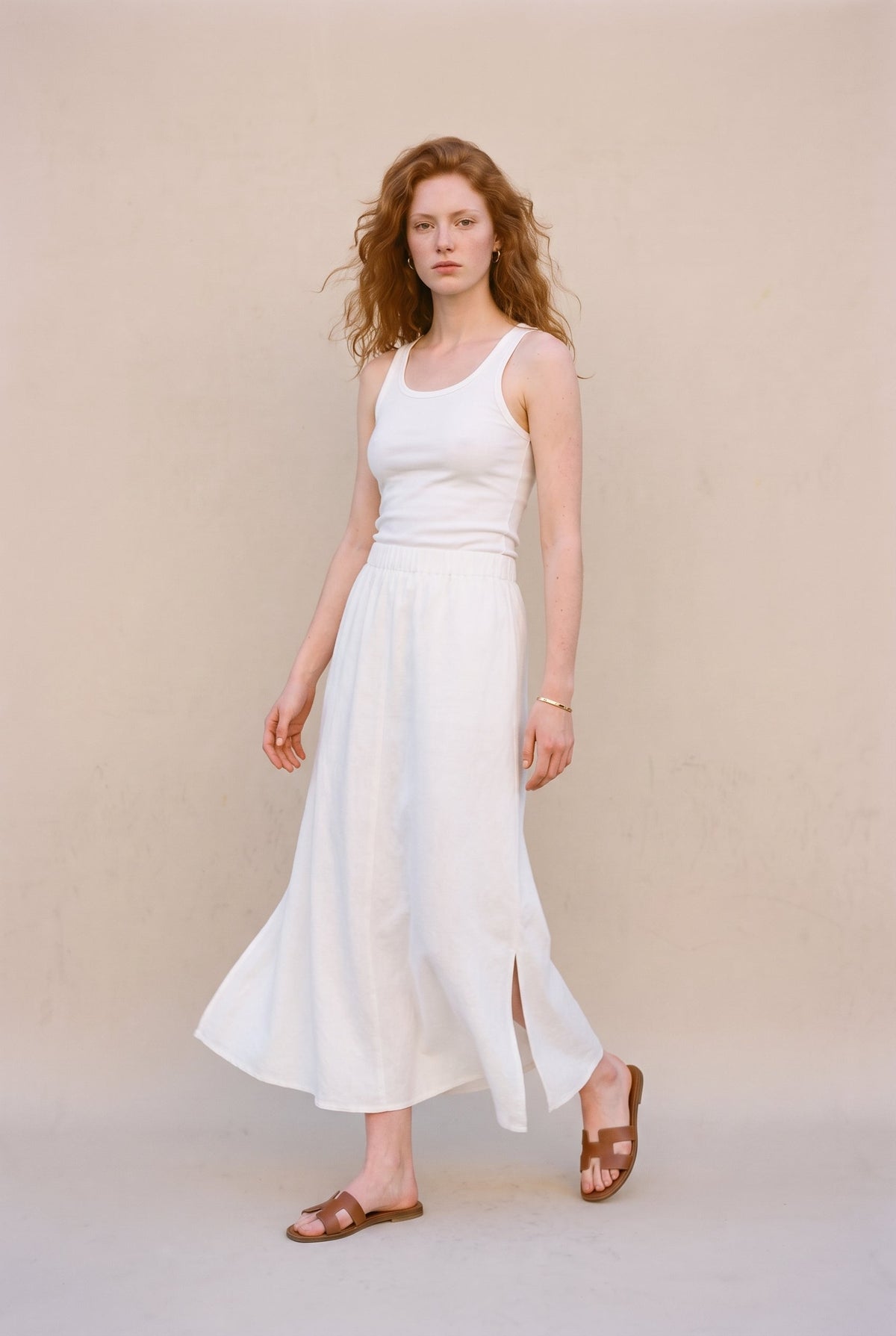 Lightweight A-Line Maxi Skirt White audrey