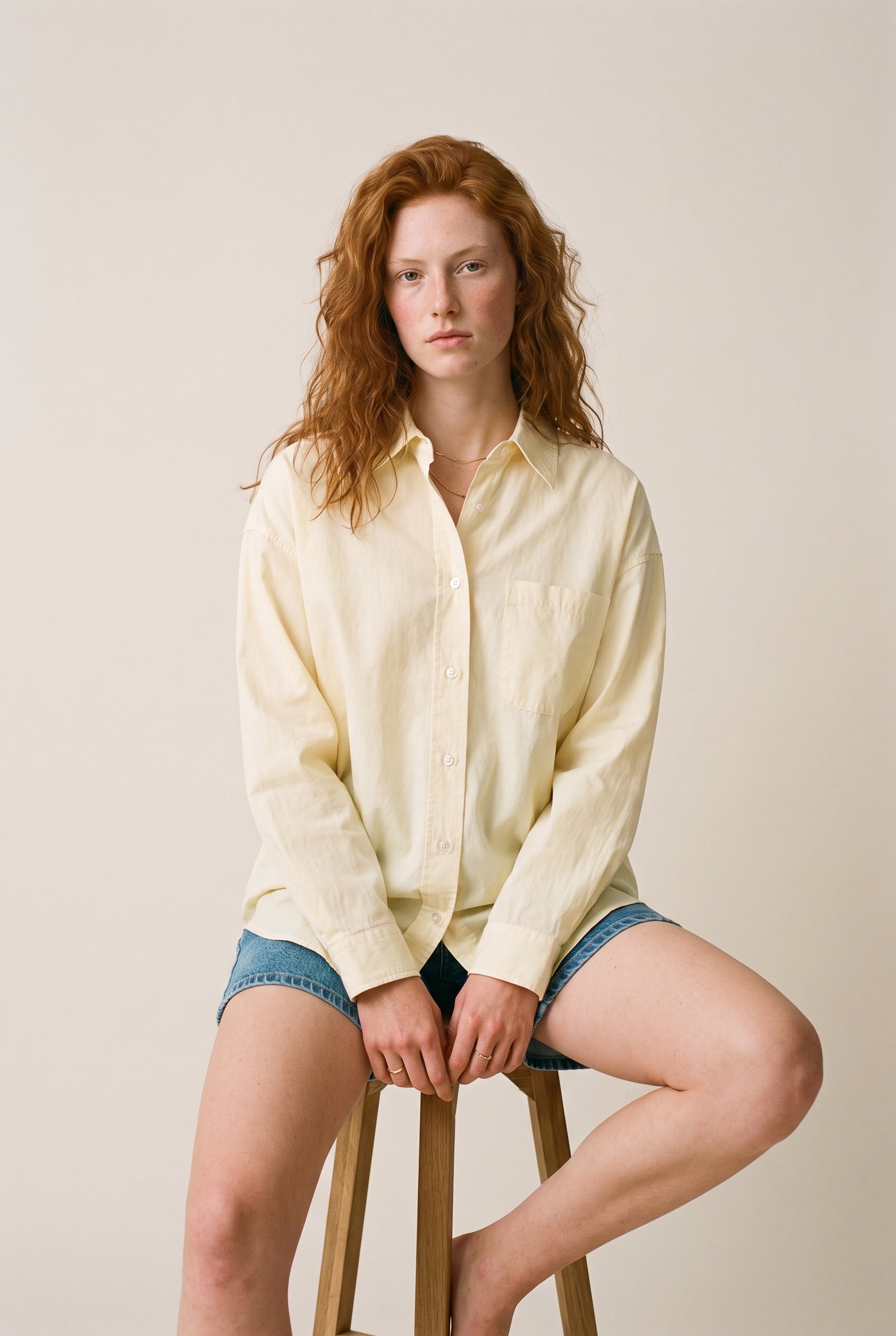Oversized Utility Button-Up Shirt Yellow