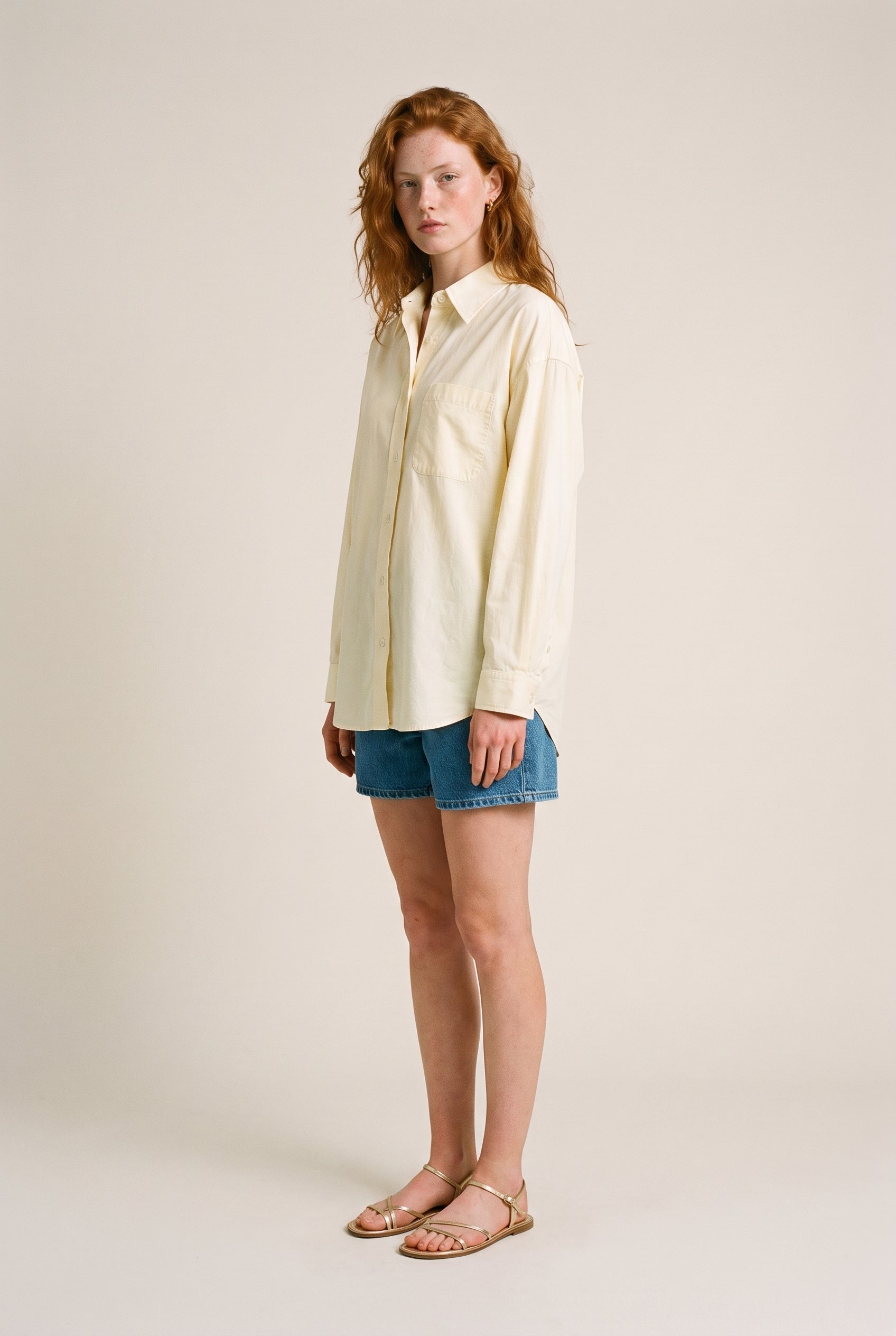 Oversized Utility Button-Up Shirt Yellow