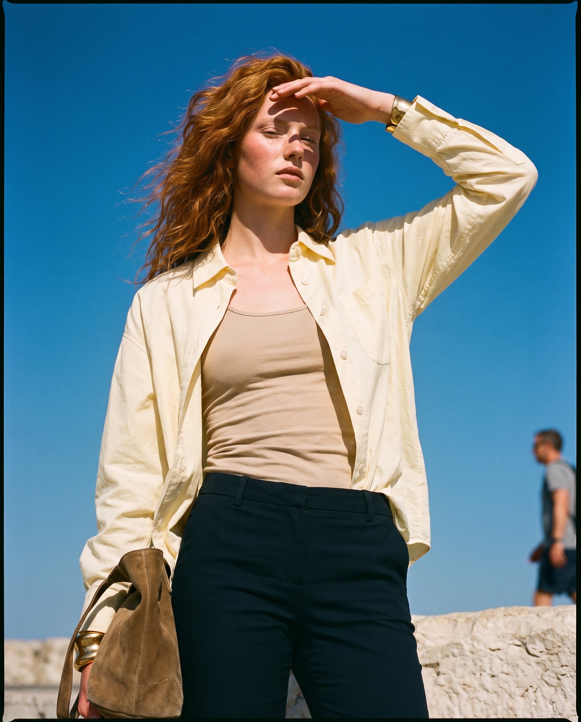 Oversized Utility Button-Up Shirt Yellow