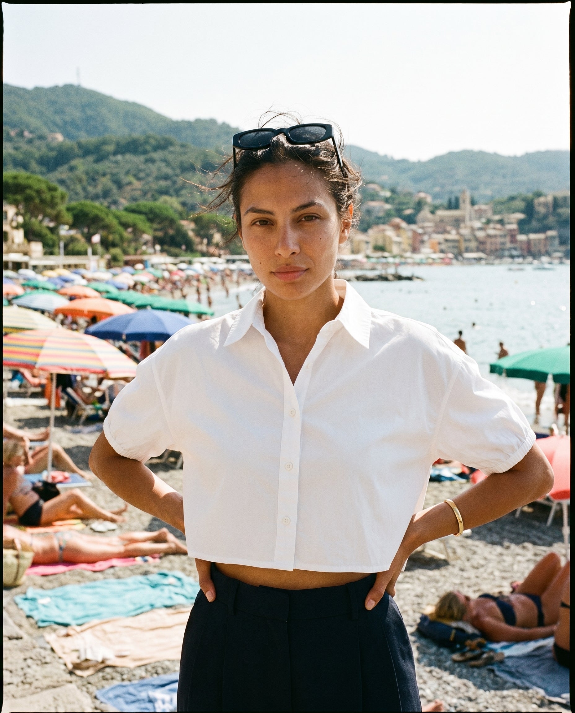 Cropped Short Sleeve Button-Up Shirt