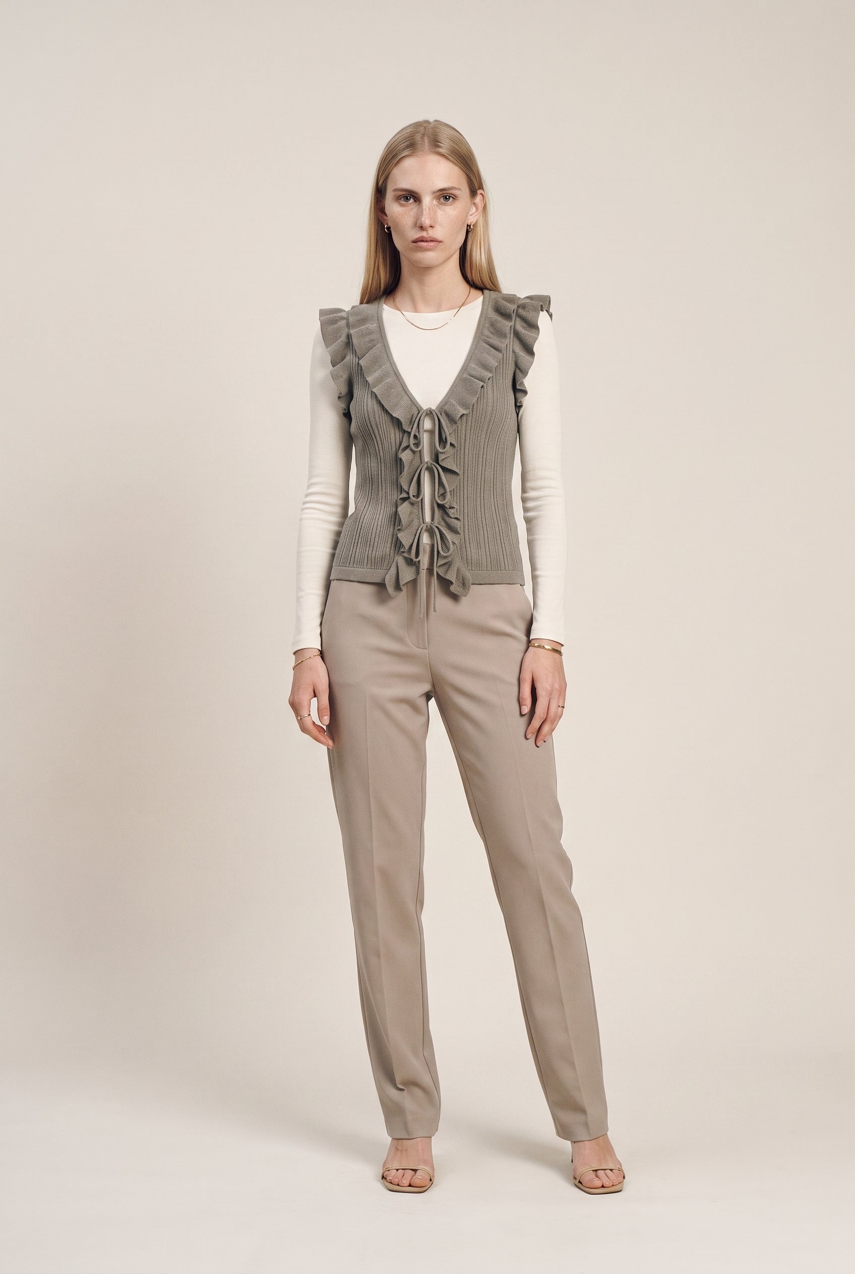 Ruffle Trim Tie Front Vest