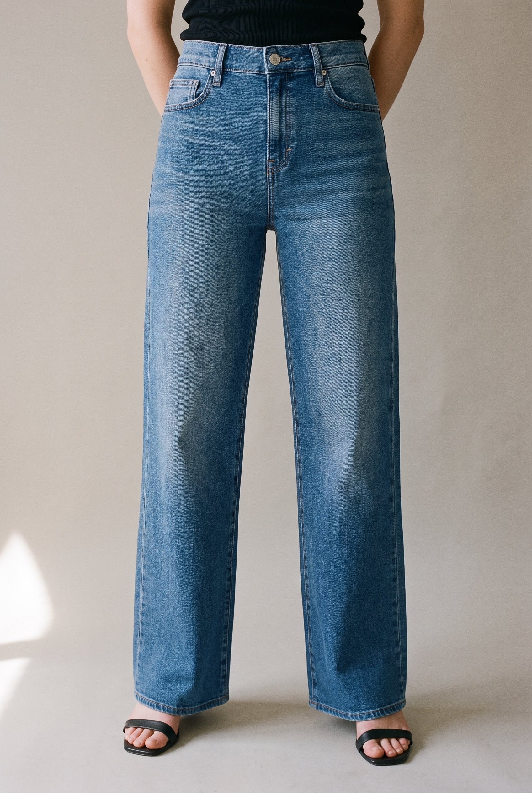 High Rise Clean Stretch Dad Jean Medium Dark Hidden Jeans