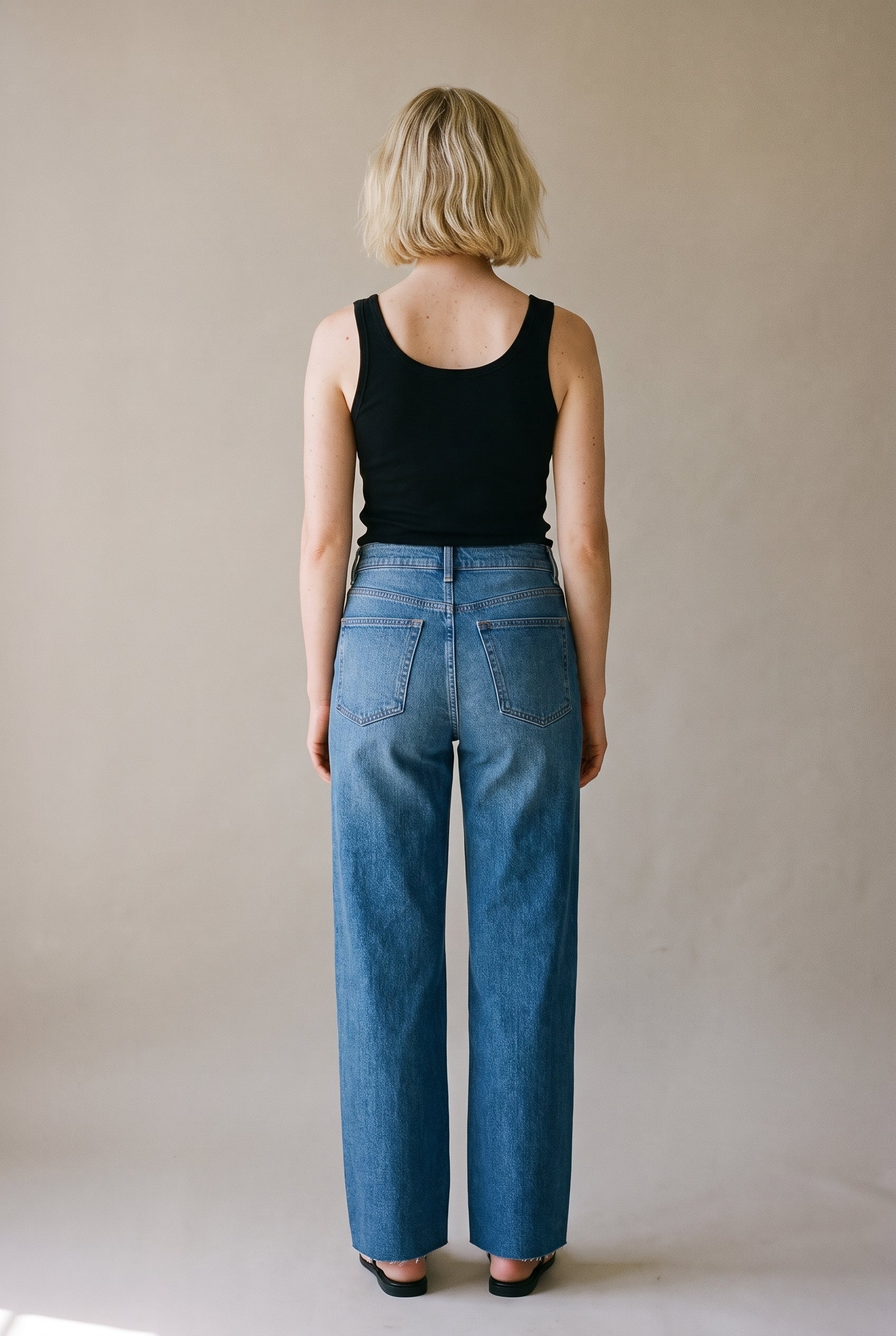 High Rise Clean Stretch Dad Jean Medium Dark