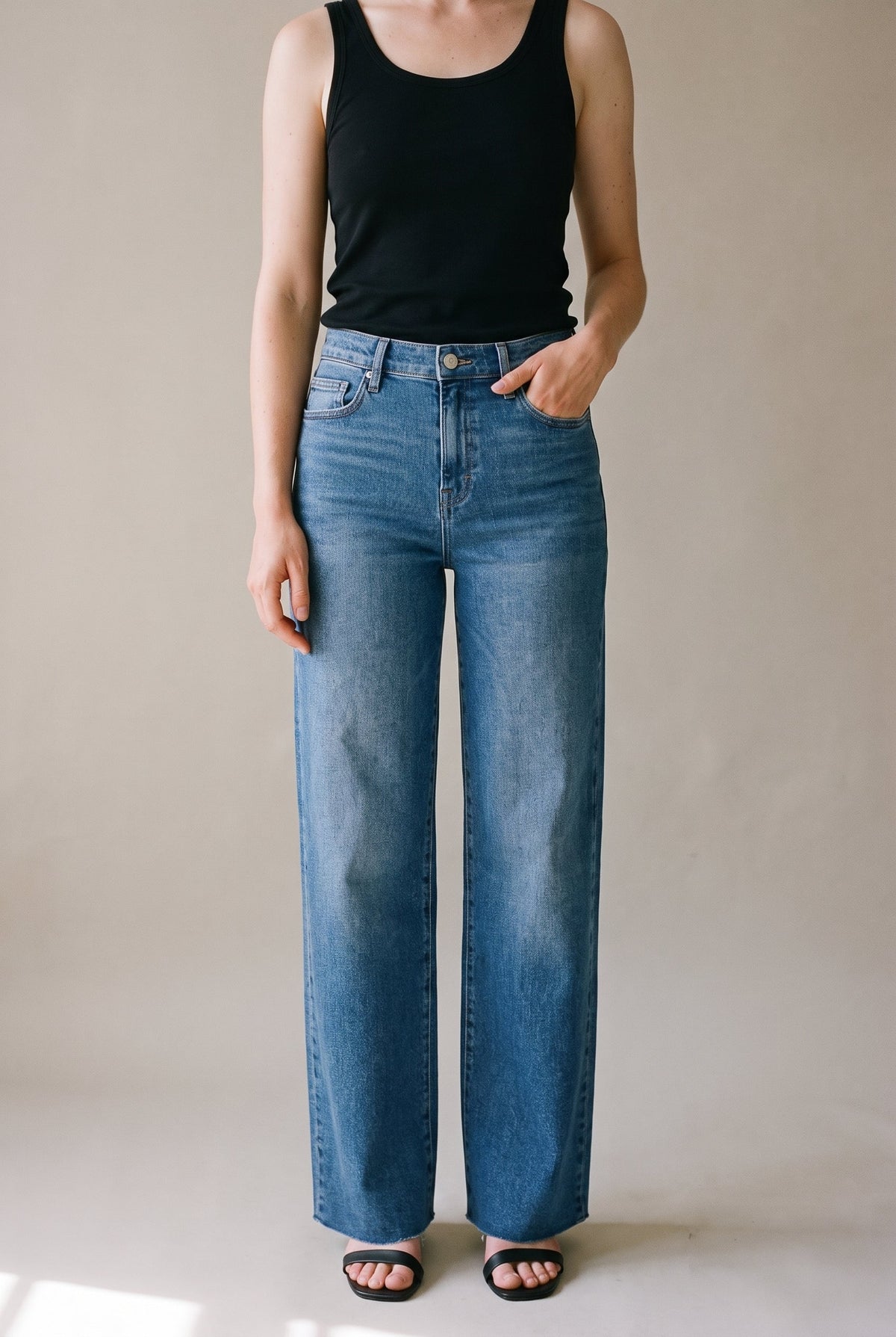 High Rise Clean Stretch Dad Jean Medium Dark Hidden Jeans