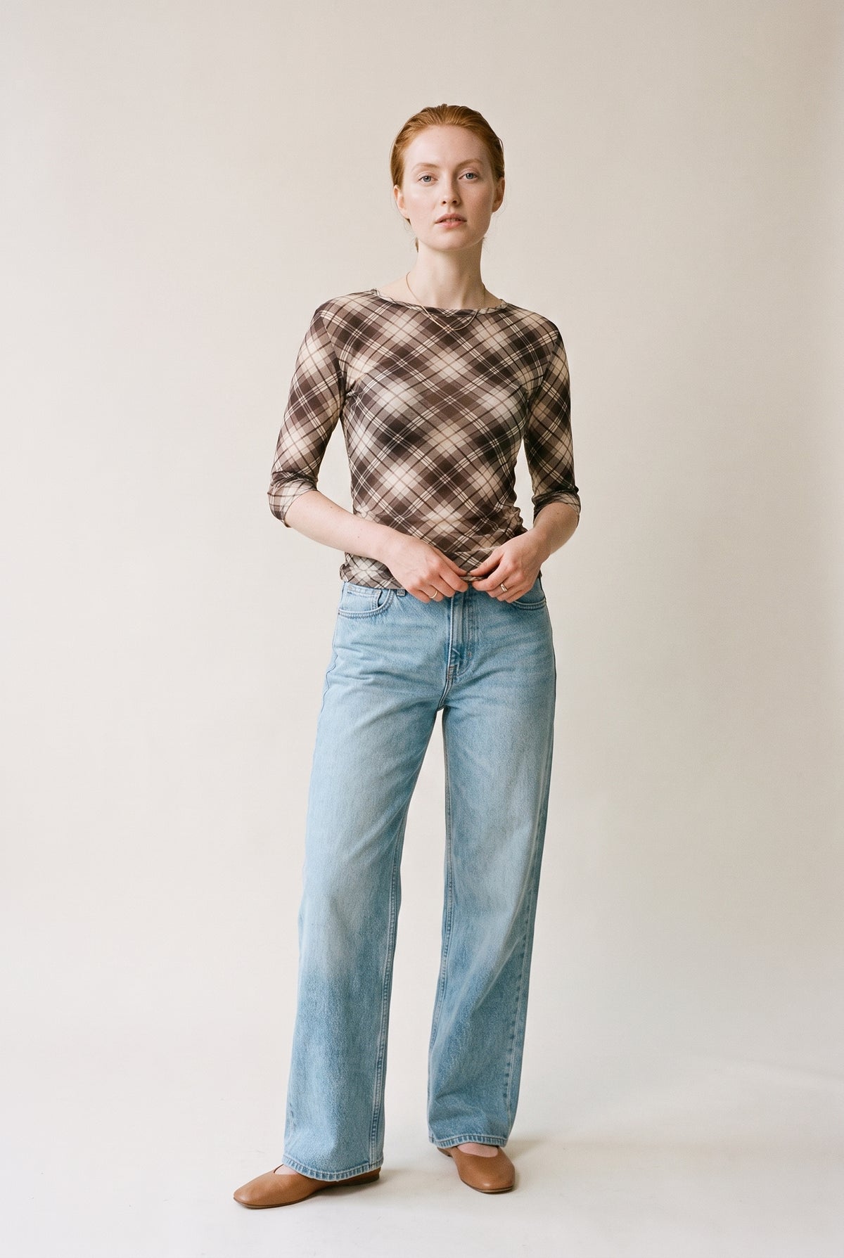Plaid Mesh Fitted Top