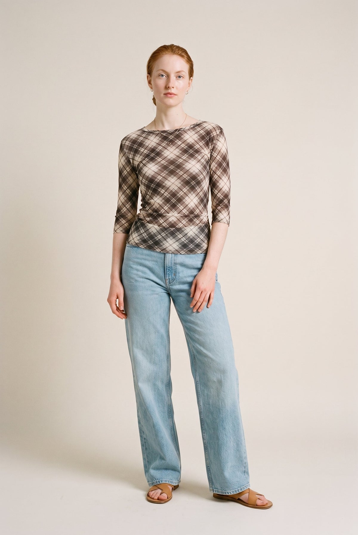 Plaid Mesh Fitted Top Slow High