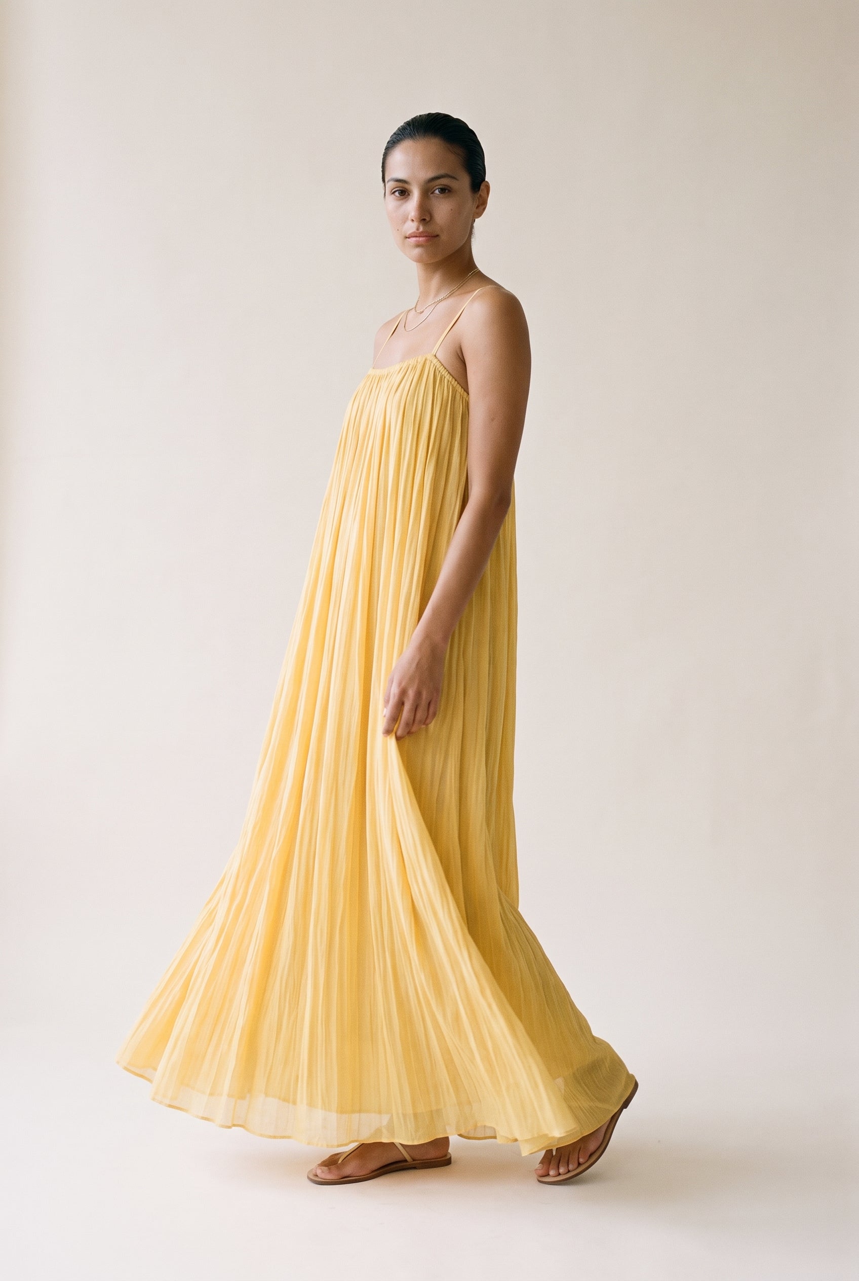 Strapless Linen Maxi Dress Yellow