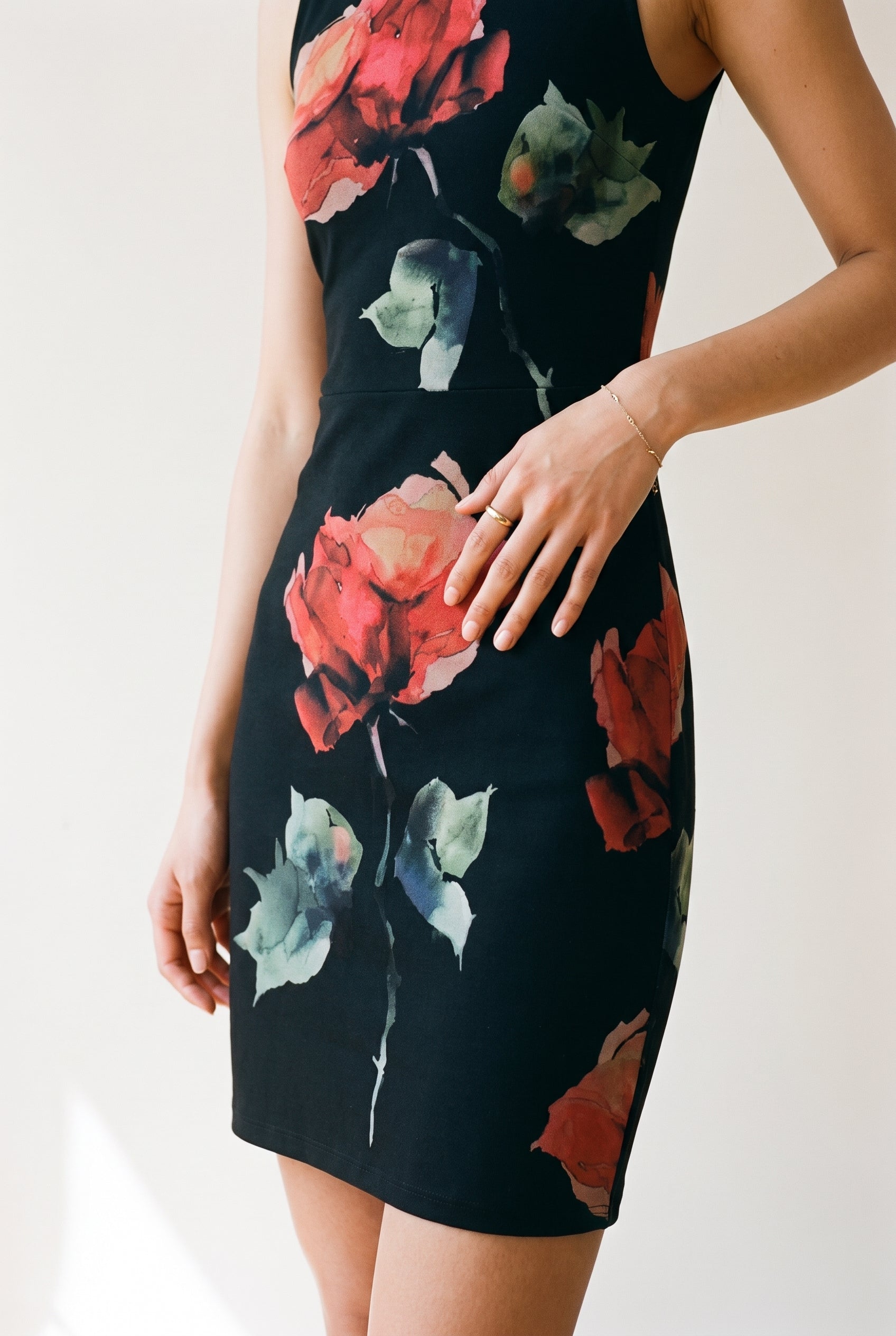 Mesh Print A Line Mini Dress Black Floral