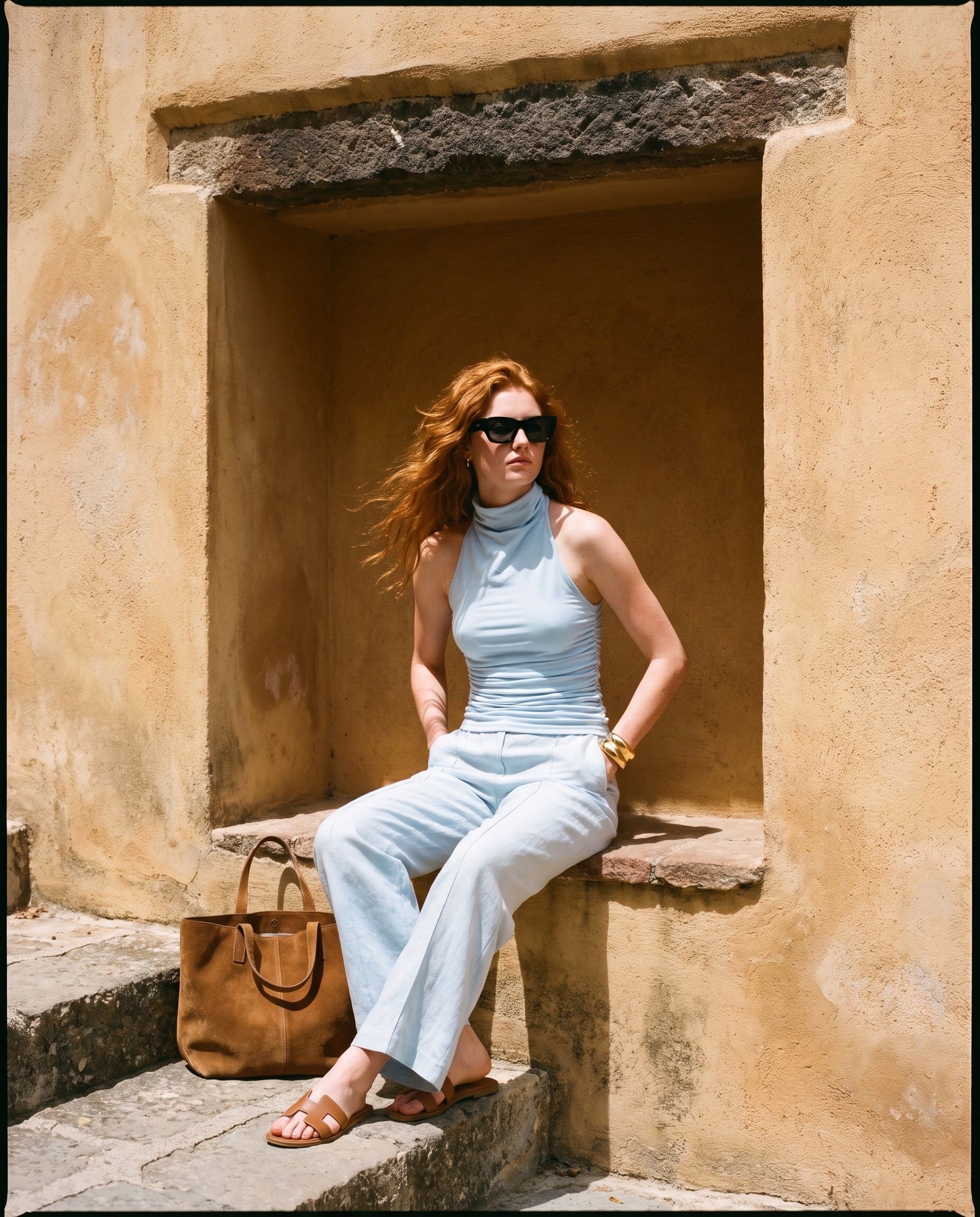 Halter Neck Ruching Top Baby Blue