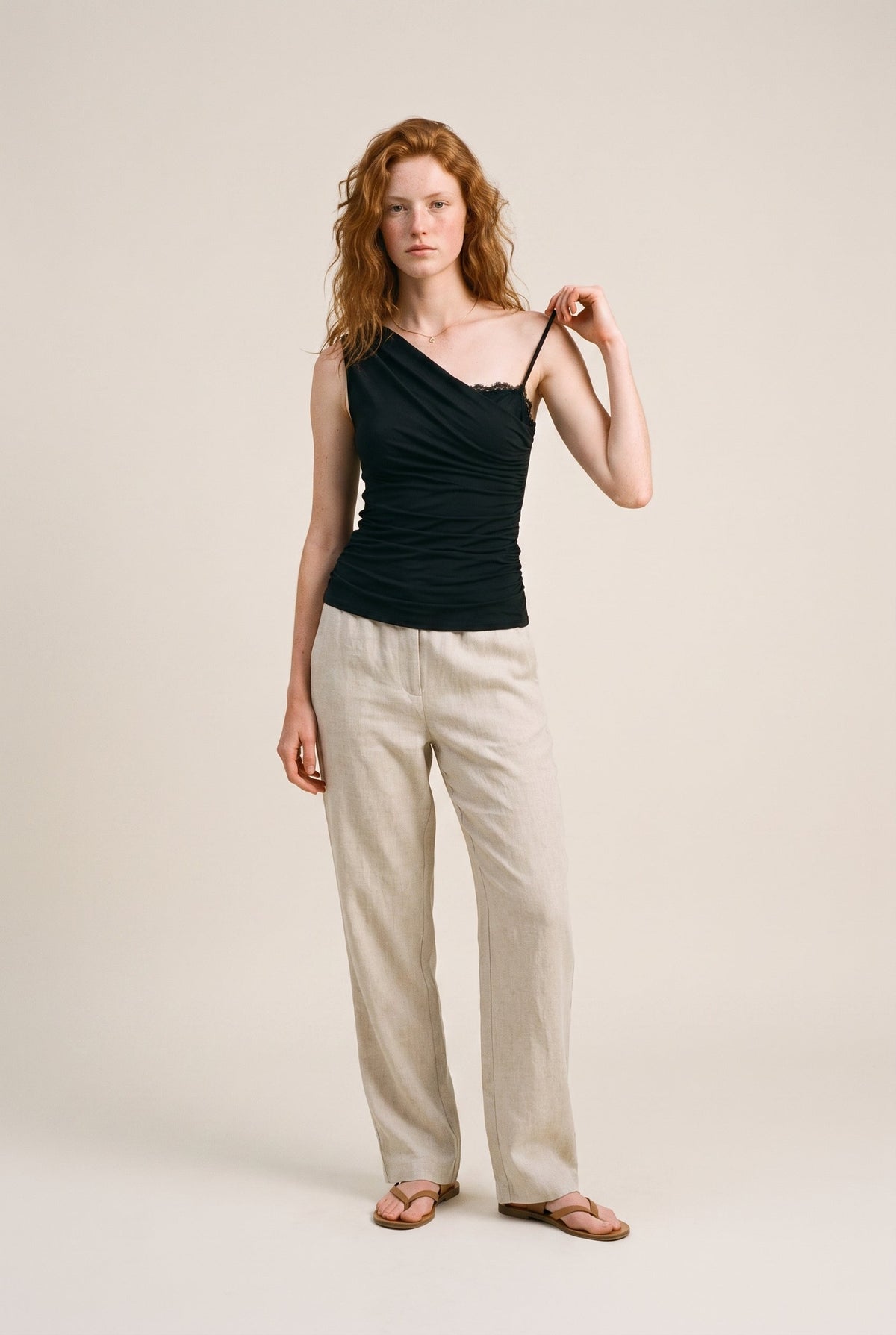 One Shoulder Drape Sleeveless Top W/ Mesh Bra Black Fore Collection
