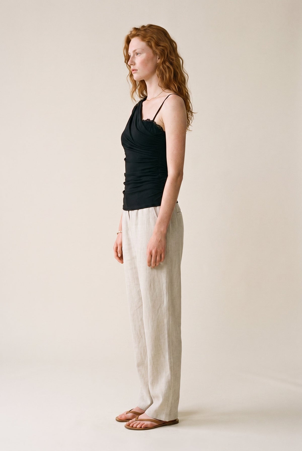 One Shoulder Drape Sleeveless Top W/ Mesh Bra Black Fore Collection